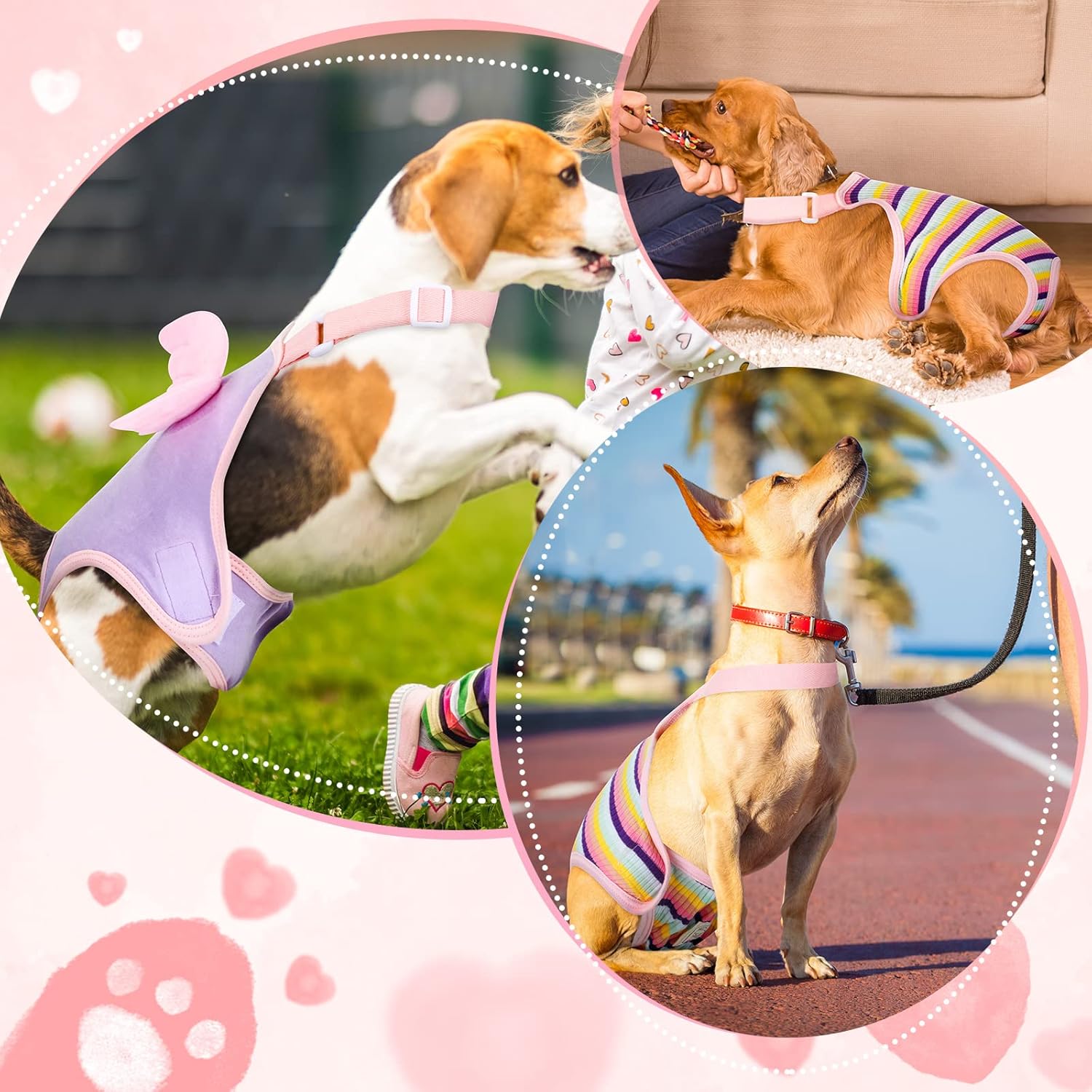 6 pañales para perro, bragas sanitarias a rayas con tirantes ajustables, lavables y reutilizables, ropa interior linda para perro, ropa interior
