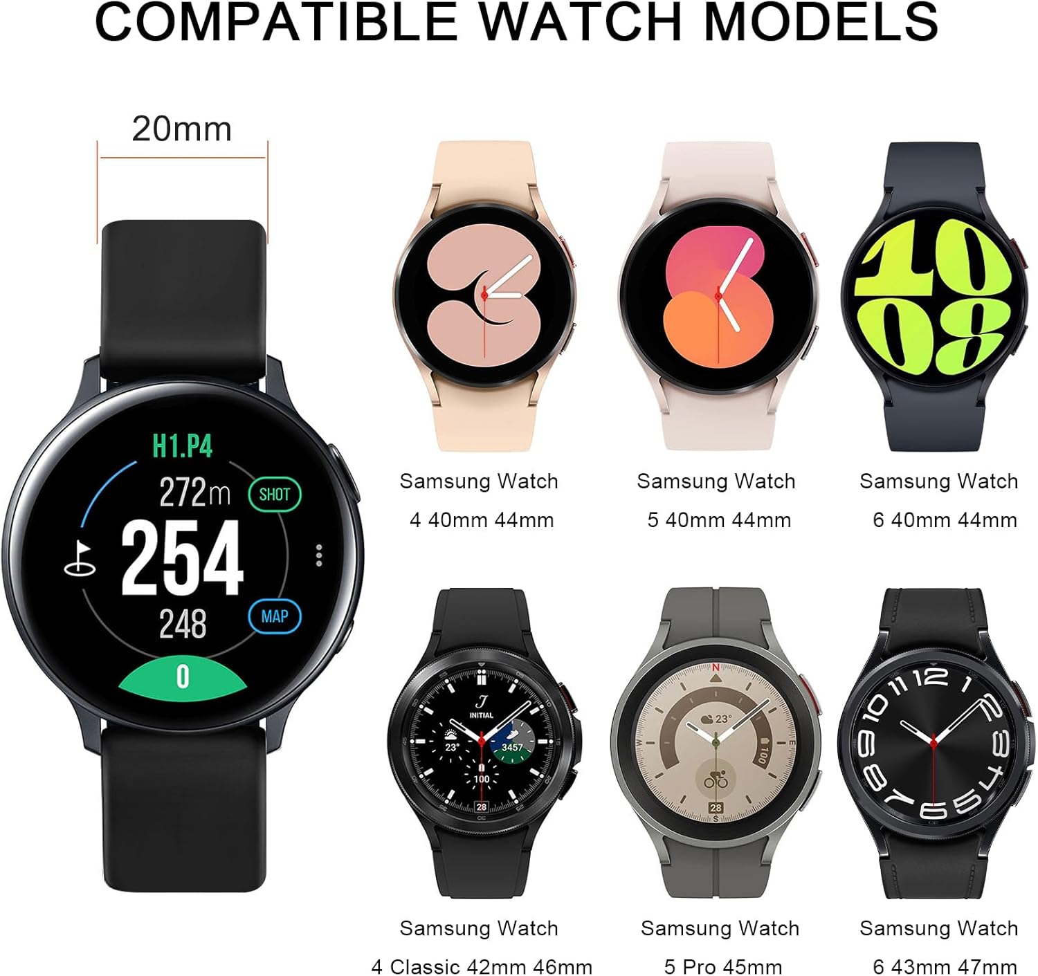 AK Para Samsung Galaxy Watch 5 Band 1.575 in 1.732 inGalaxy Watch 5 Pro Bandas 1.772 in, 0.787 in Correa deportiva suave para Galaxy Watch 5