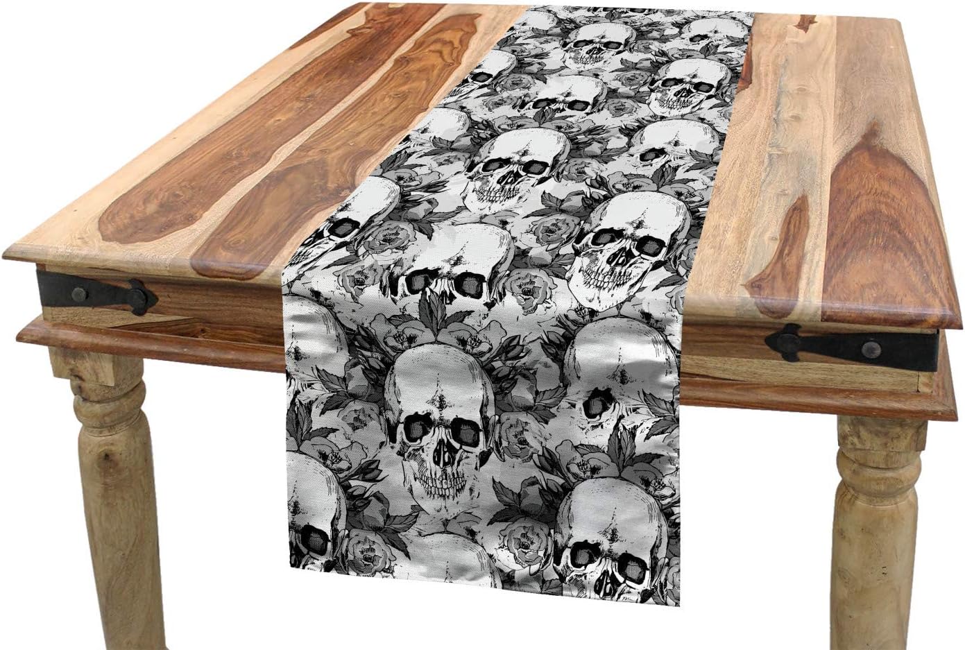 Lunarable Camino de mesa del Día de los Muertos, estampado de esqueleto de calavera con tema Dia de Los Muertos, camino rectangular para comedor y