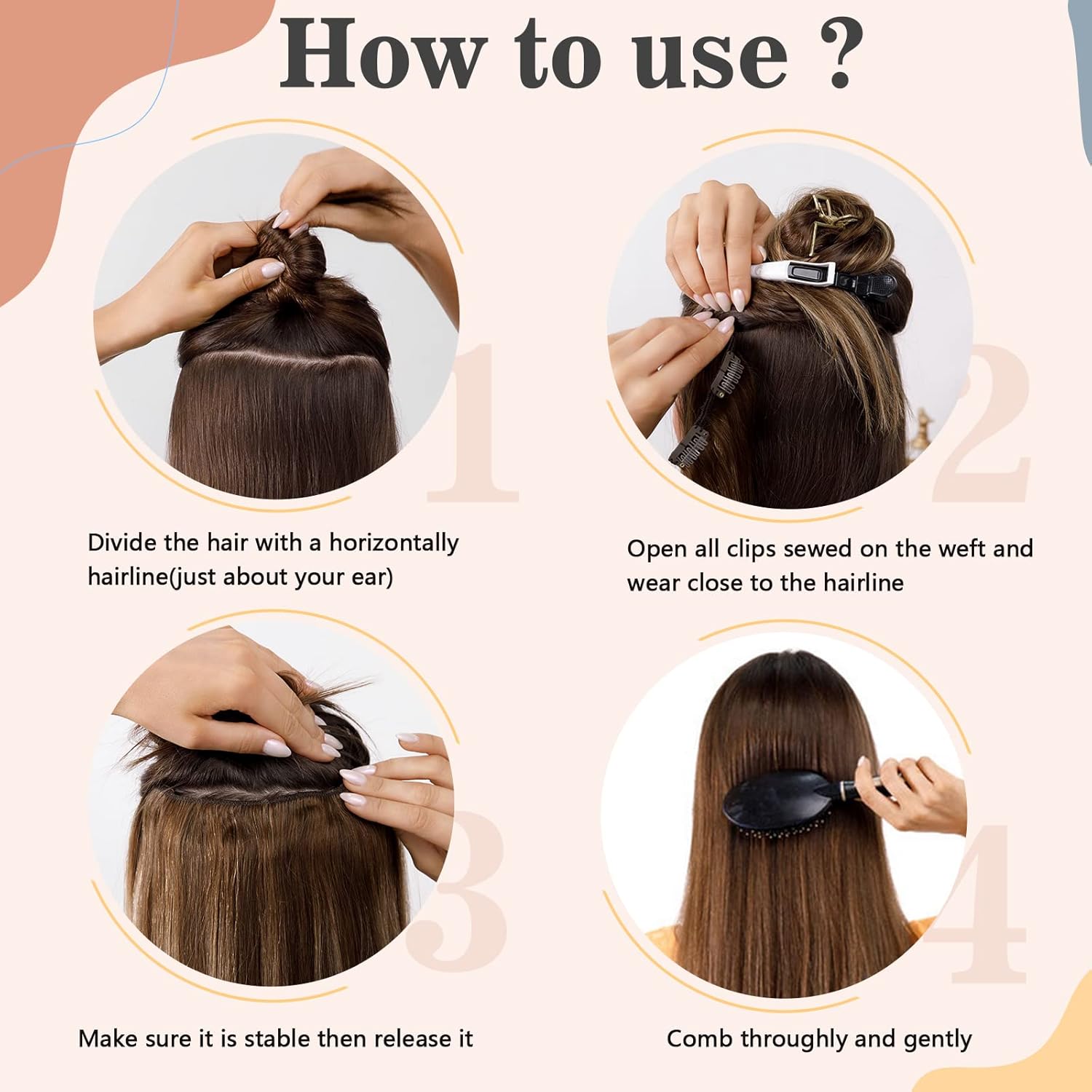 S-noilite Extensiones de cabello humano con broches, de una pieza, 5 clips34, extensiones de cabello humano con clip, de trama estándar 100% Remy,