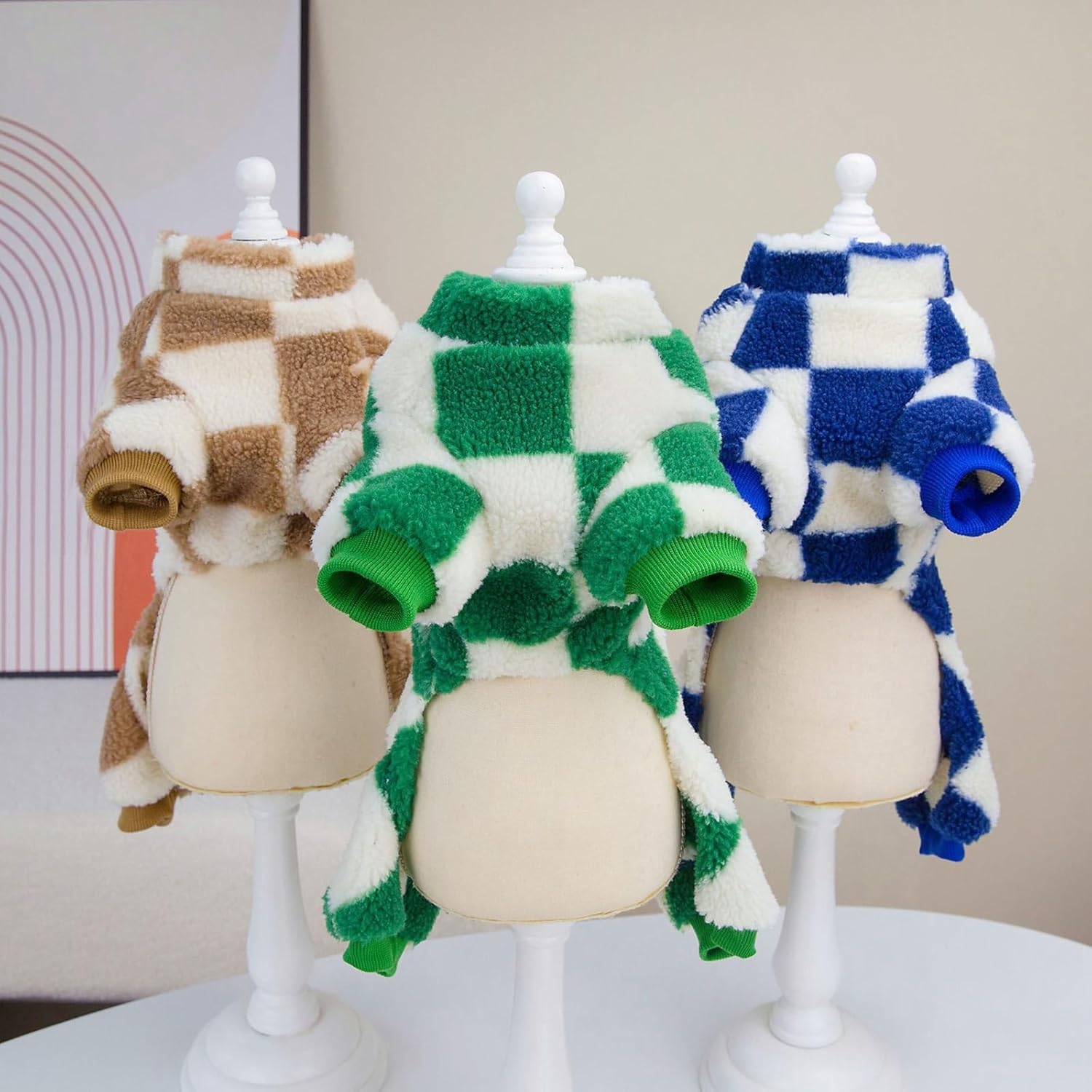 Pijama de forro polar a cuadros para perros pequeños, mameluco de lujo para perros con anillo en D, suéter para cachorros, overol para Chihuahua,