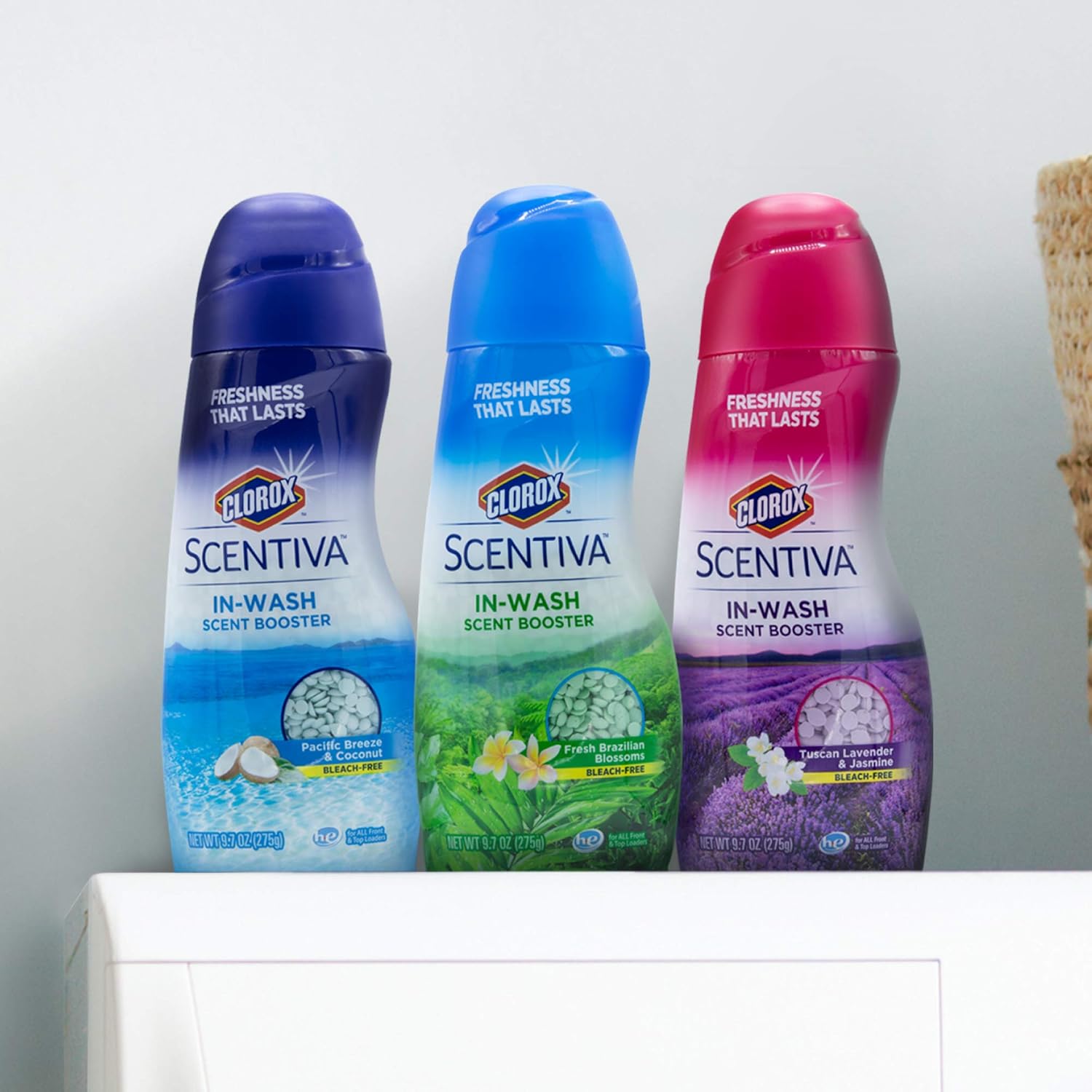 Scentiva – Ambientador para ropa sucia  Perlas potenciadoras de aroma para ropa fresca y ropa de cama, brisa del Pacífico y aroma de coco, 9.7 onzas