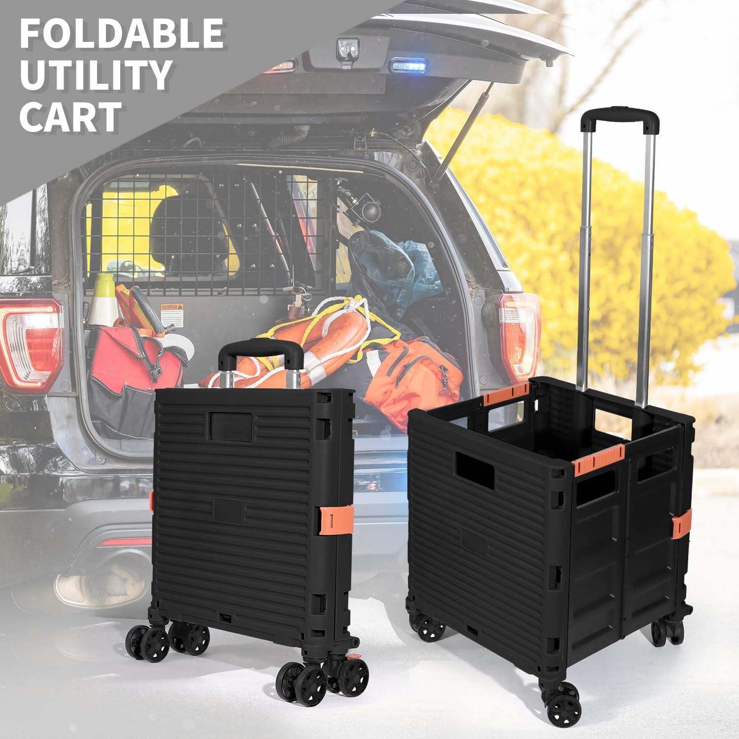 Carrito utilitario de caja rodante, cesta plegable para profesores, con tapa, resistente al desgaste, sin ruido, rueda giratoria de 360, mango