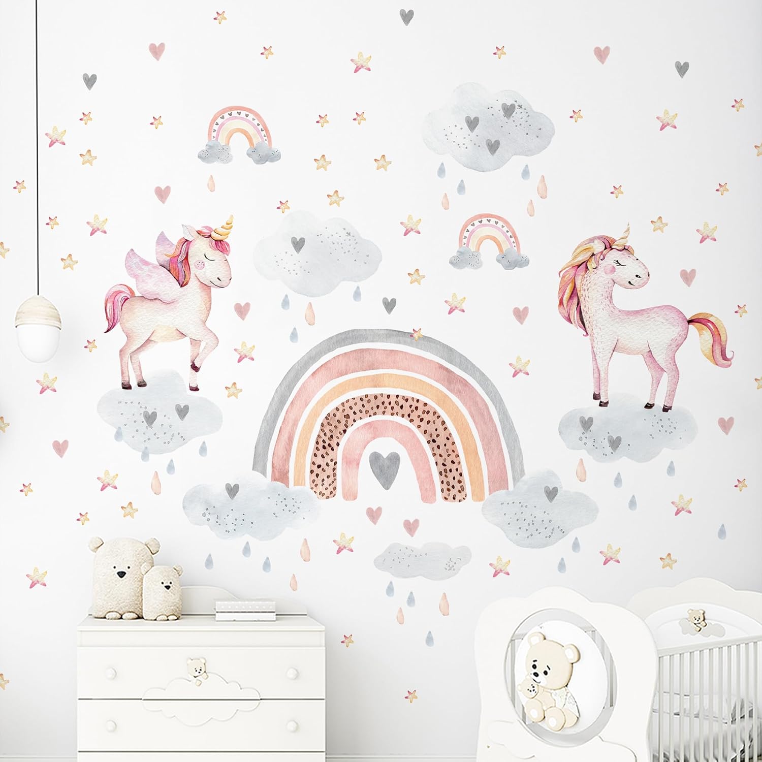Lipastick – Calcomanías de pared grandes de arcoíris  138 piezas de calcomanías de pared de arco iris  Calcomanías de pared de unicornio para
