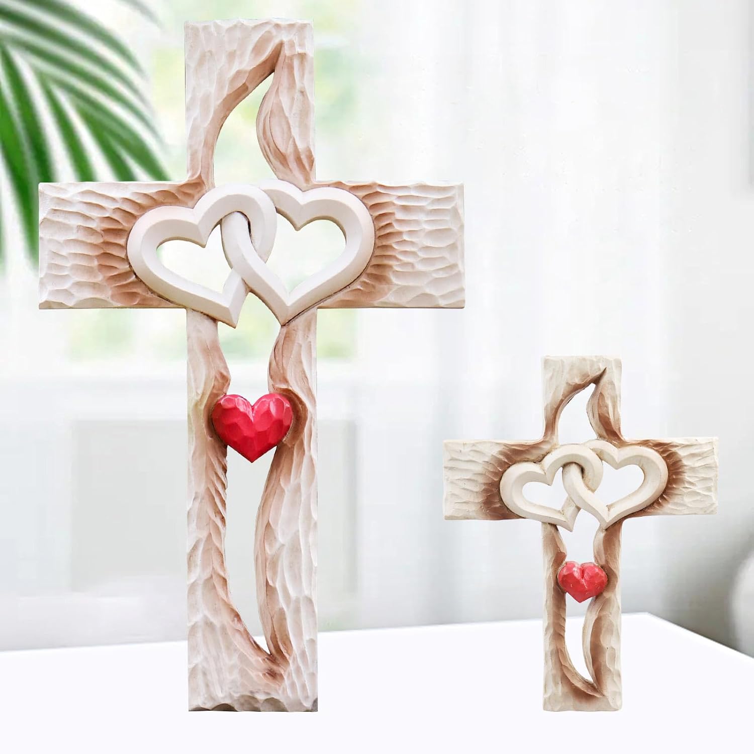 Oooct Cruz tallada, decoración de pared de cruz, cruz de amor de resina, nunca separa la cruz de amor, gran regalo cristiano, regalo de arte de