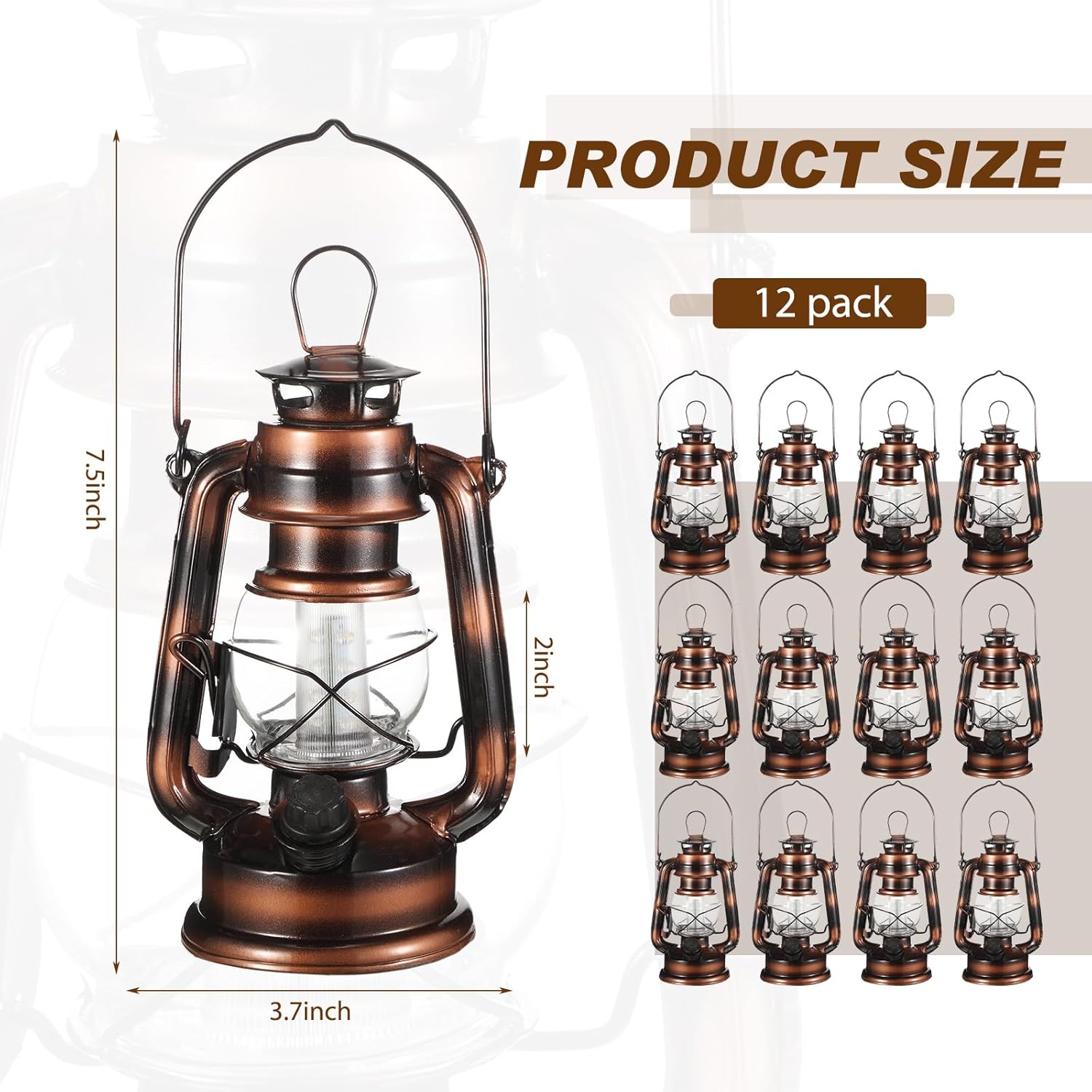 12 faroles LED vintage de 8 pulgadas para huracán, 12 LED cálidos e interruptor de atenuación, funciona con pilas, farol colgante decorativo para