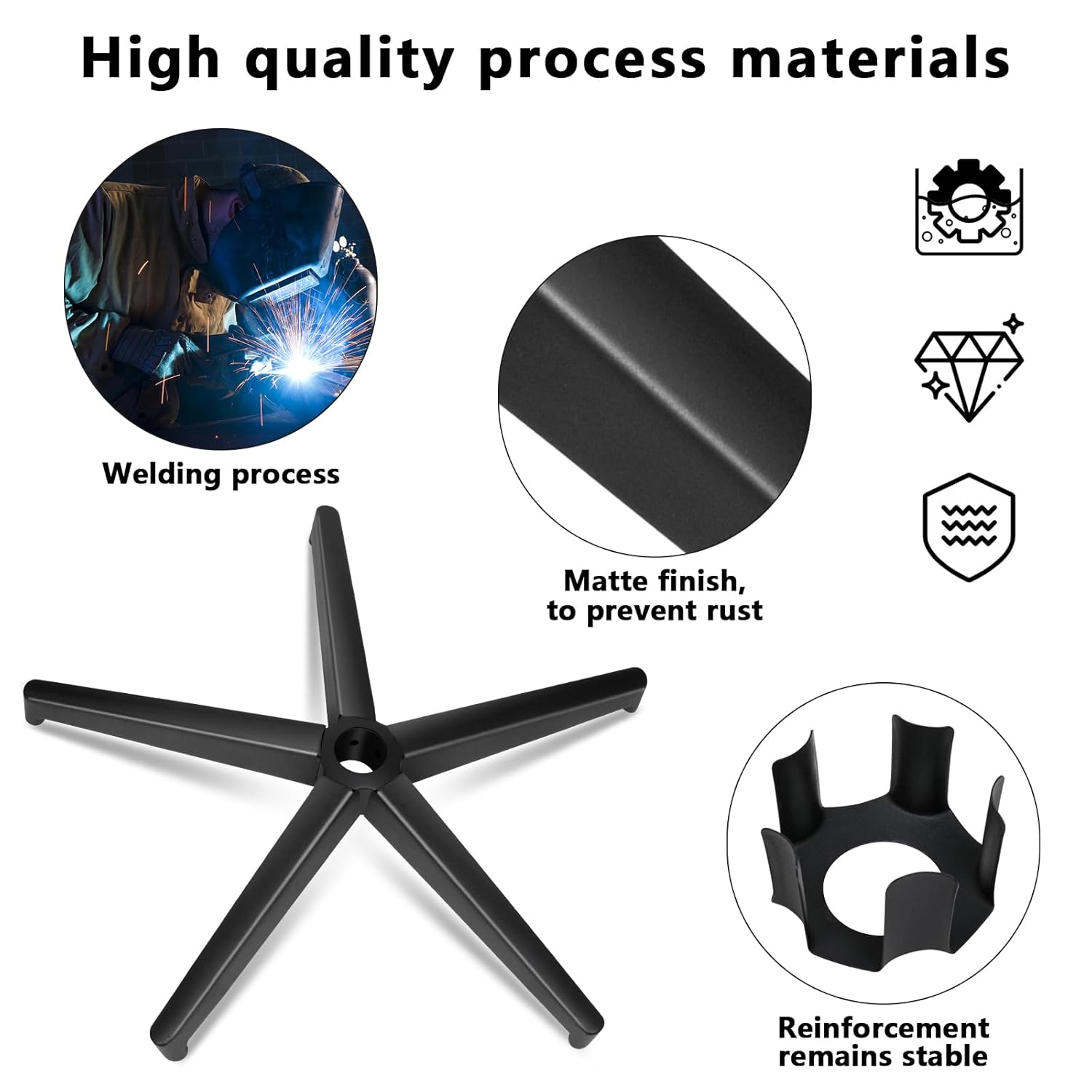 Omyoffice Piezas de repuesto para silla de oficina, 28 pulgadas, repuesto de base resistente (2200 libras), pata de metal reforzada, rueda universal