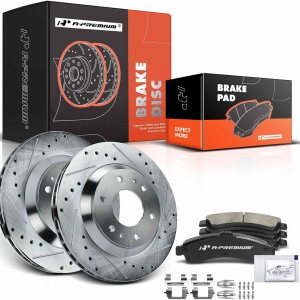 A-Premium Rotores de freno de disco perforados y ranurados delanteros de 12.01 pulgadas (12.008 in) + kit de pastillas de cerámica compatible con A-Premium Rotores de freno de disco perforados y ranurados delanteros de 12.01 pulgadas (12.008 in) + kit de pastillas de cerámica compatible con