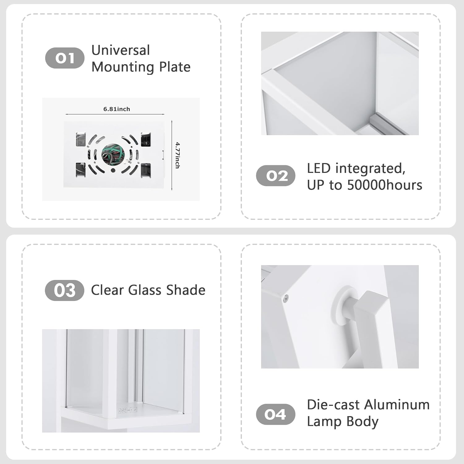 Luces de pared con sensor de movimiento para exteriores, lámpara LED moderna de 15 pulgadas, lámpara de porche blanca IP54 impermeable con vidrio