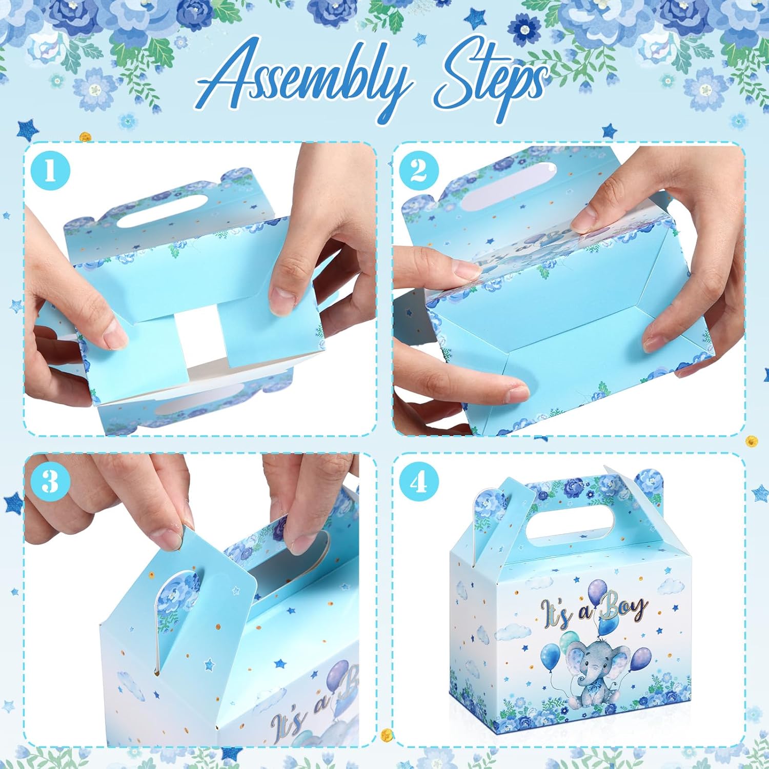 Moukeren 36 cajas de recuerdos de fiesta con temática de elefante para baby shower, decoración de cajas de galletas de elefante, bonitas cajas de