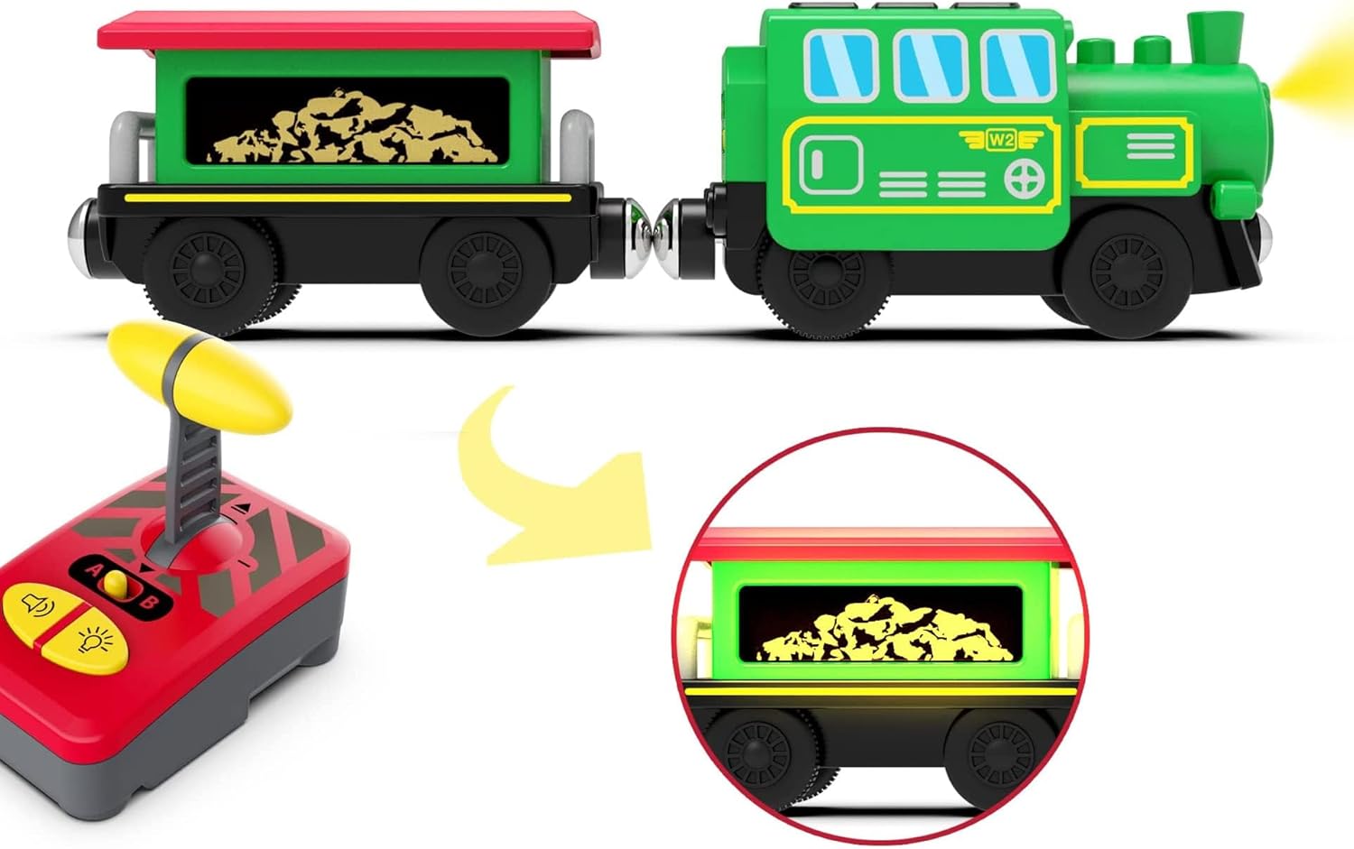 Tren motorizado para pista de madera, tren de locomotora a batería, tren de control remoto para juego de orugas, potentes vehículos de tren de motor