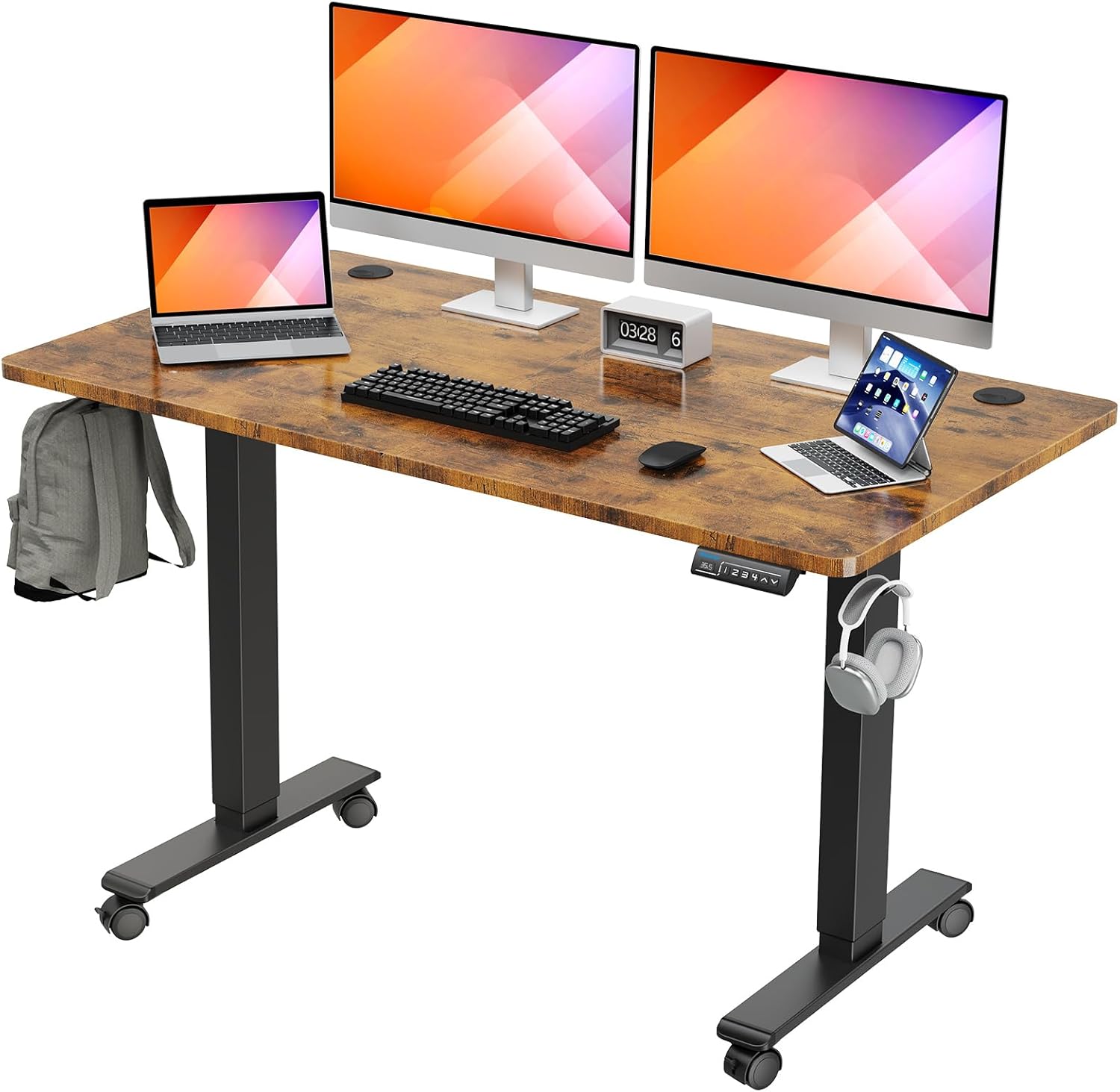 MOUNTUP Escritorio eléctrico de pie ajustable en altura de 55 x 28 pulgadas, escritorio de pie con controlador de memoria, escritorio ergonómico de