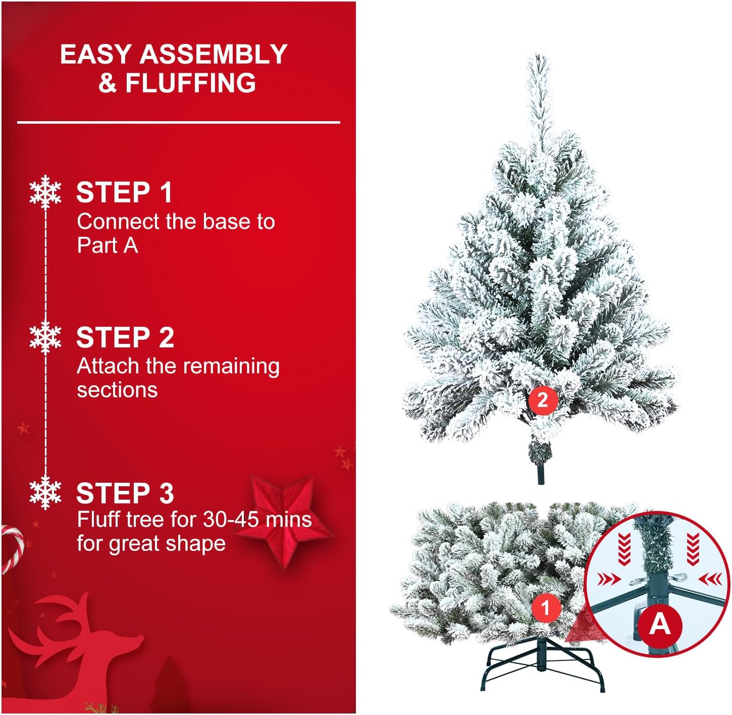leheyhey Árbol de Navidad artificial con nieve de 6 pies, vista realista de abeto, fácil de montar con soportes de metal, adecuado para decoración