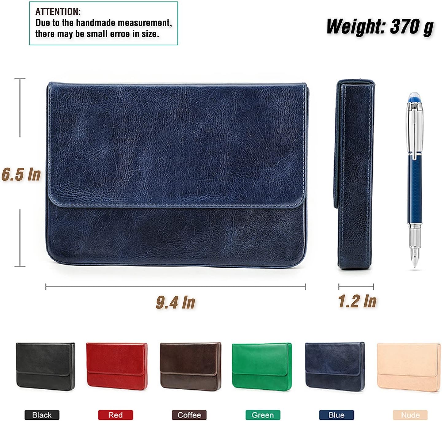CataPurus Top Grain – Estuche organizador de cuero genuino para 12 bolígrafos y lápices, diseño minimalista sólido, hecho a mano, cierre magnético