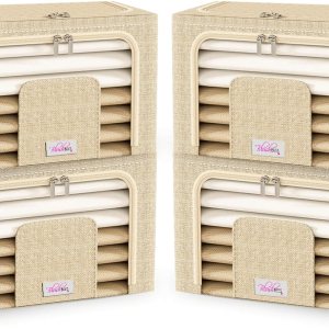 Blushbees Cajas de almacenamiento plegables de tela Oxford para ropa, colchas, lino con soportes de metal (paquete de 4 cajas, tamaño grande de 20 x Blushbees Cajas de almacenamiento plegables de tela Oxford para ropa, colchas, lino con soportes de metal (paquete de 4 cajas, tamaño grande de 20 x