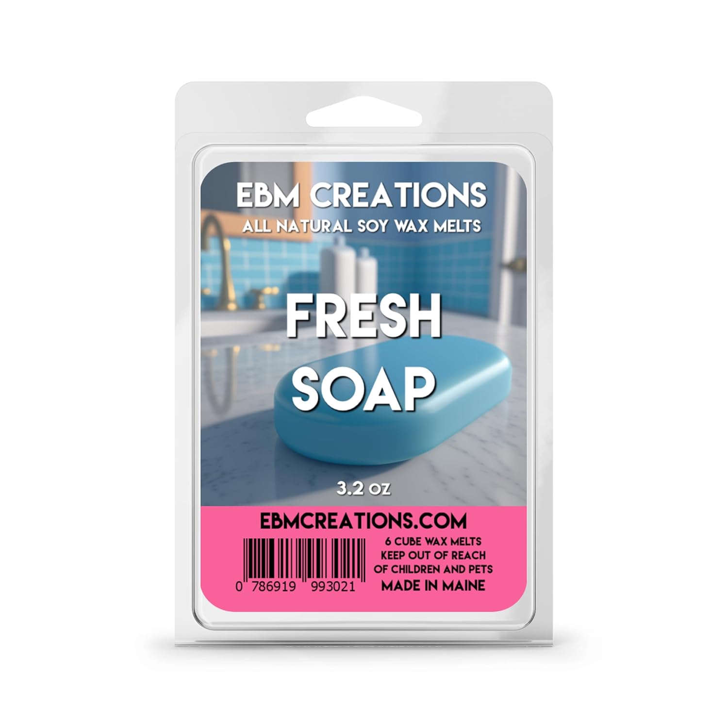Fresh Soap – Scented All Natural Soy Wax Melts – 6 Cube Clamshell 3.2oz Highly Scented Non Toxic Clean Burning Aromatherapy