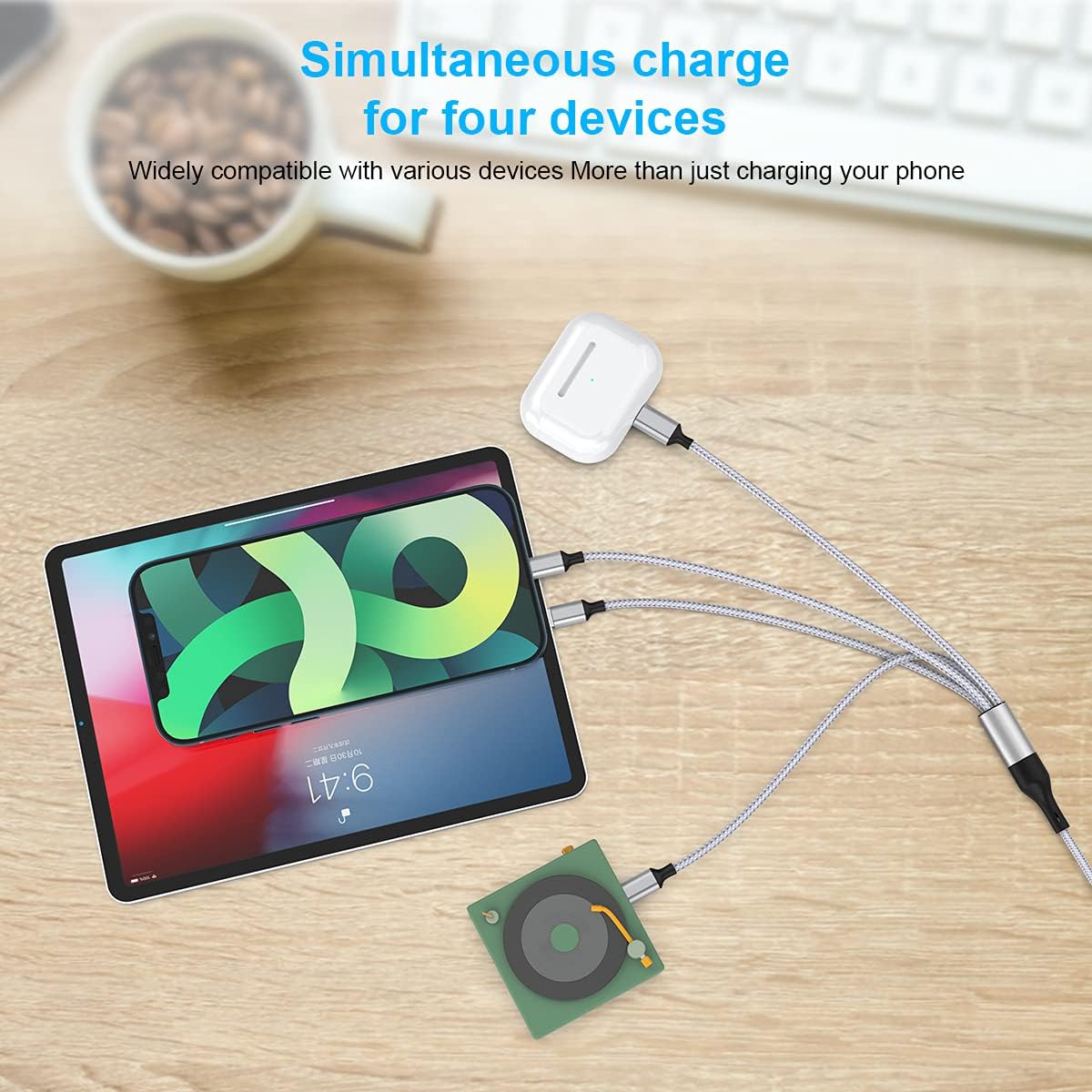 Cable de carga para iPhone de 5.9 ft6 pies Multi 4 en 1 USB Universal Cable de carga rápida Cable de carga múltiple Lightningx2+Tipo C+Micro USB