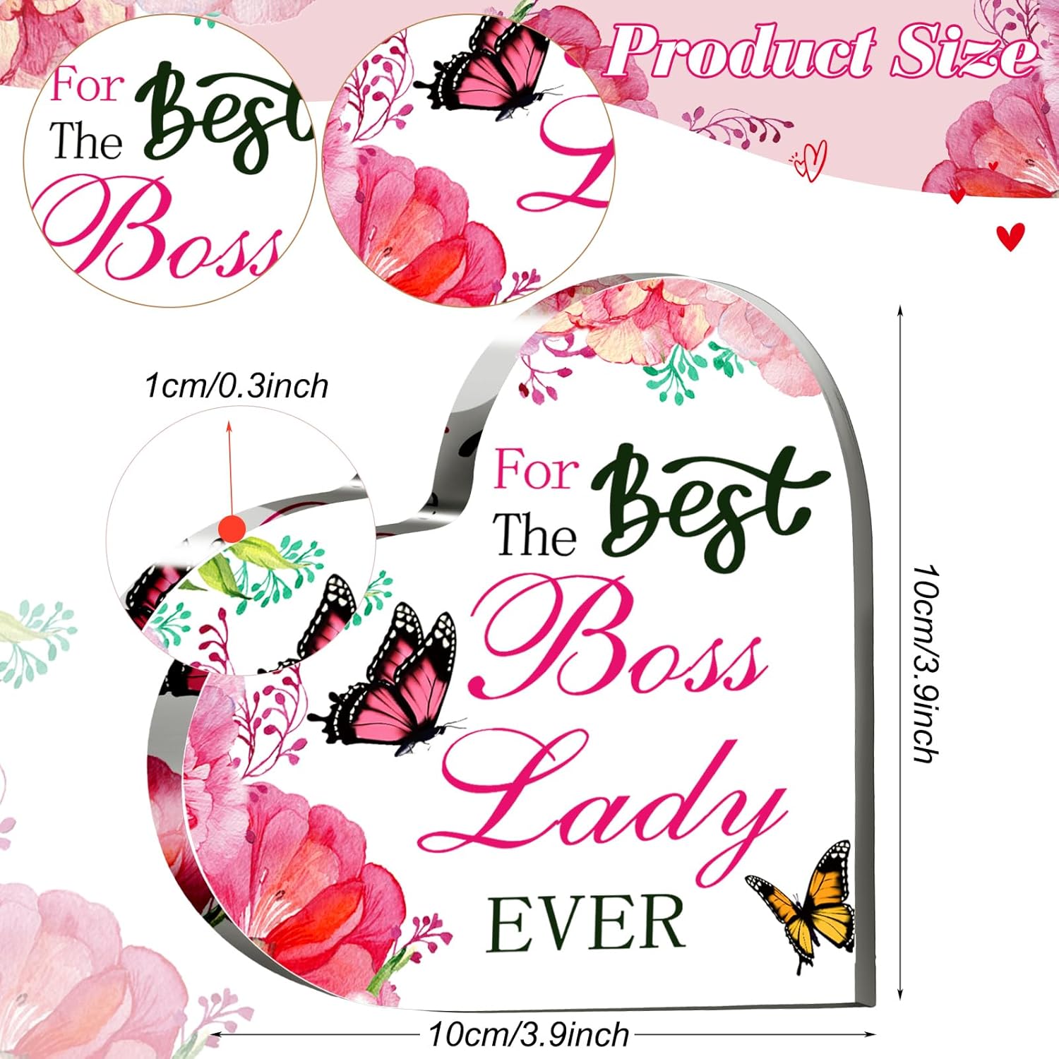 BossLady – Regalo de corazón de acrílico para mujer, mejor jefa de todos los tiempos, pisapapeles, jefa, dama, regalo de escritorio, recuerdo,