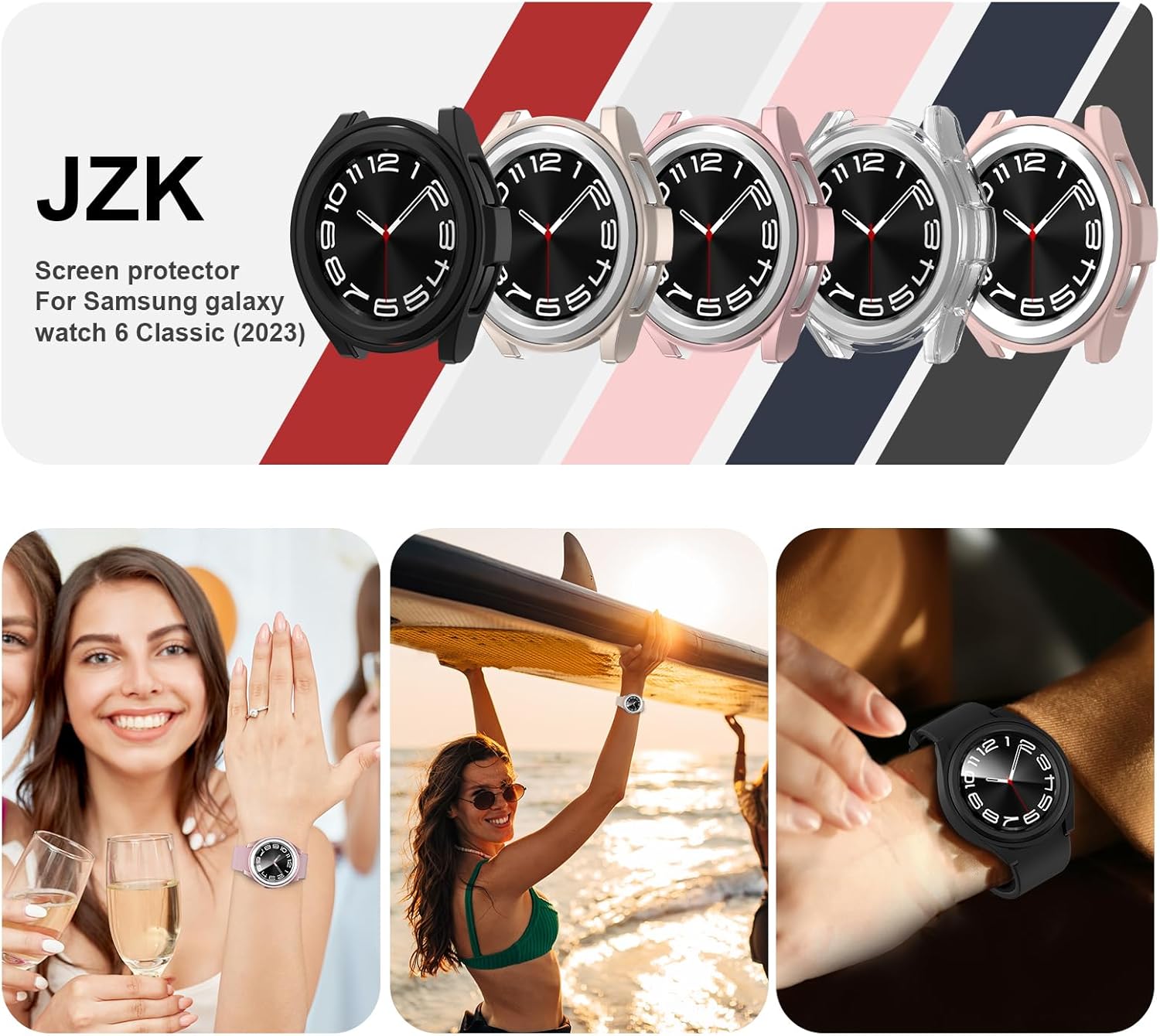 5+5 Paquete de protectores de pantalla para Samsung Galaxy Watch 6 Classic de 1.772 pulgadas, funda protectora de policarbonato duro JZK + película