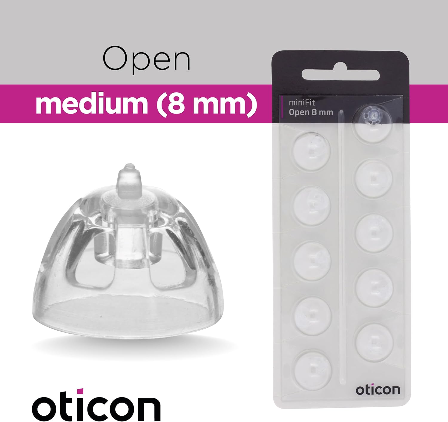 Oticon – Domos originales para audífonos Minifit Open de 0.31 pulgadas (0.31 pulgadas – mediano), repuestos originales de Dinamarca, accesorios