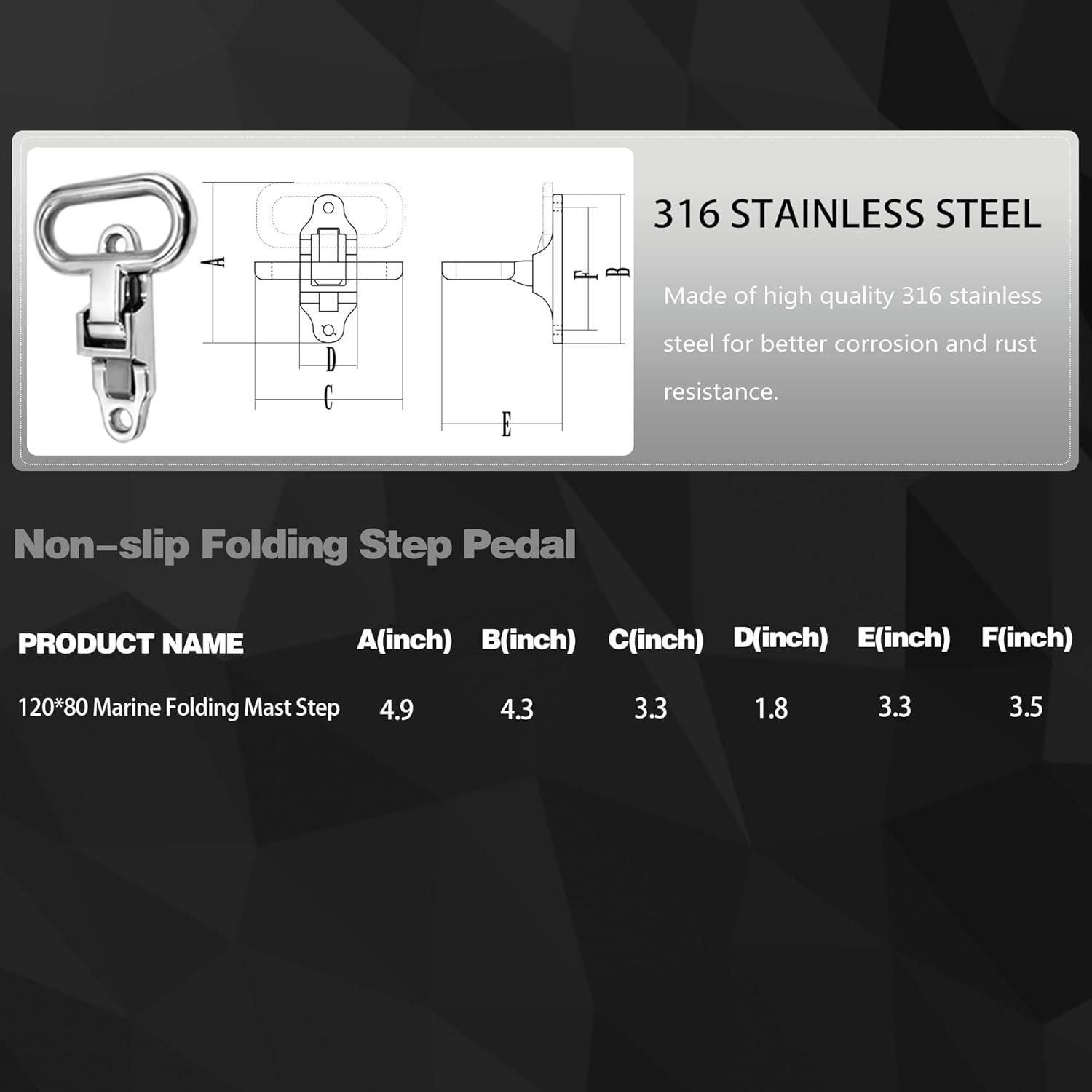 Mástil plegable de acero inoxidable 316, escalón de popa de grado marino para lancha pesada Dudy plegable para cama utilitaria, seguridad para