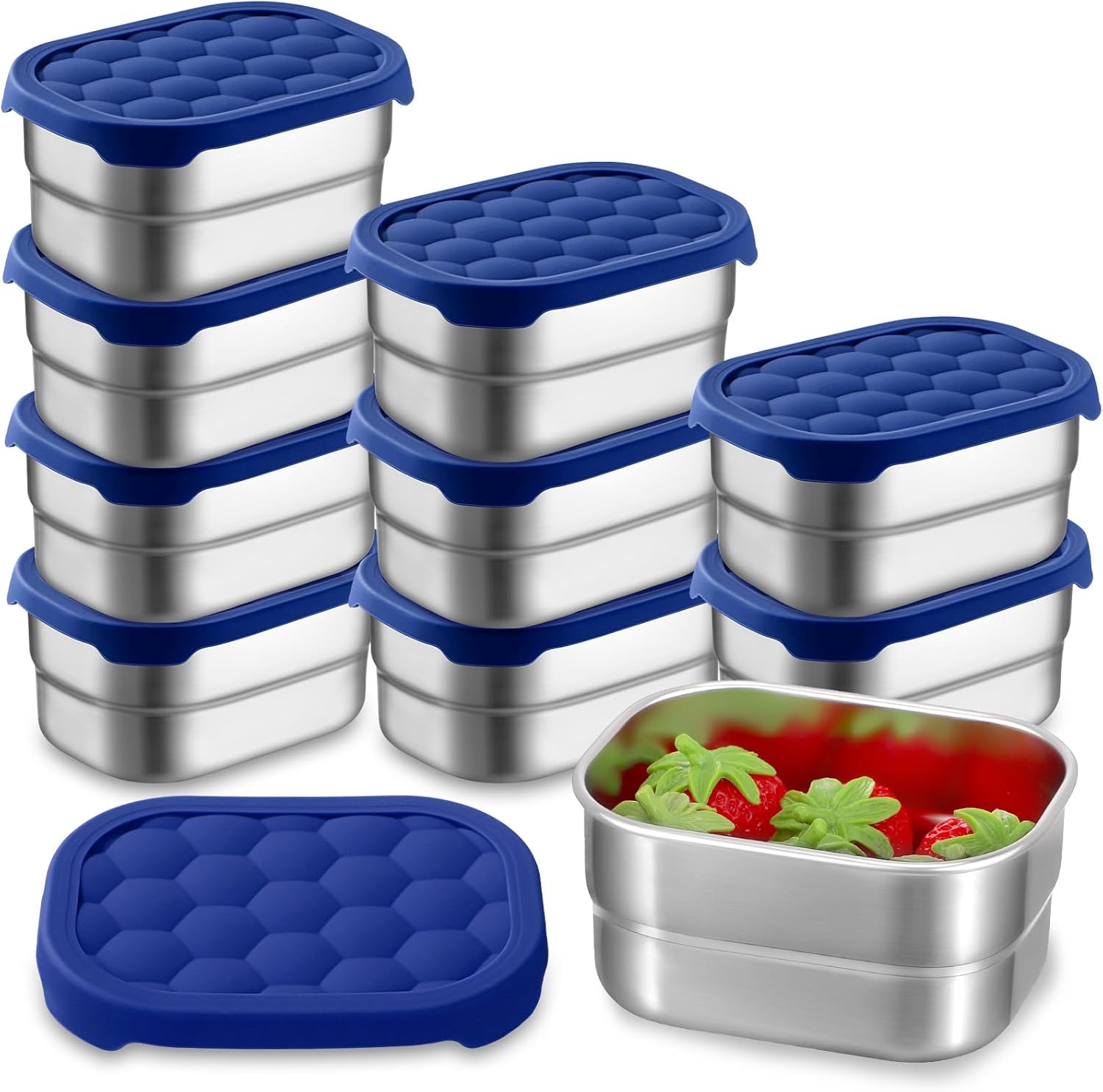 Tioncy 10 recipientes de acero inoxidable para niños, fiambrera de acero inoxidable fácil de abrir para niños con tapas de silicona a prueba de