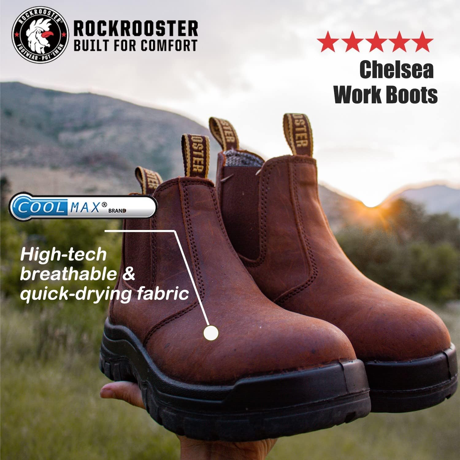 ROCKROOSTER Lumen – Botas Chelsea para hombre, botas de cuero aceitado, botas de trabajo de punta suave de 6 pulgadas, Poron XRD, Coolmax, ASTM