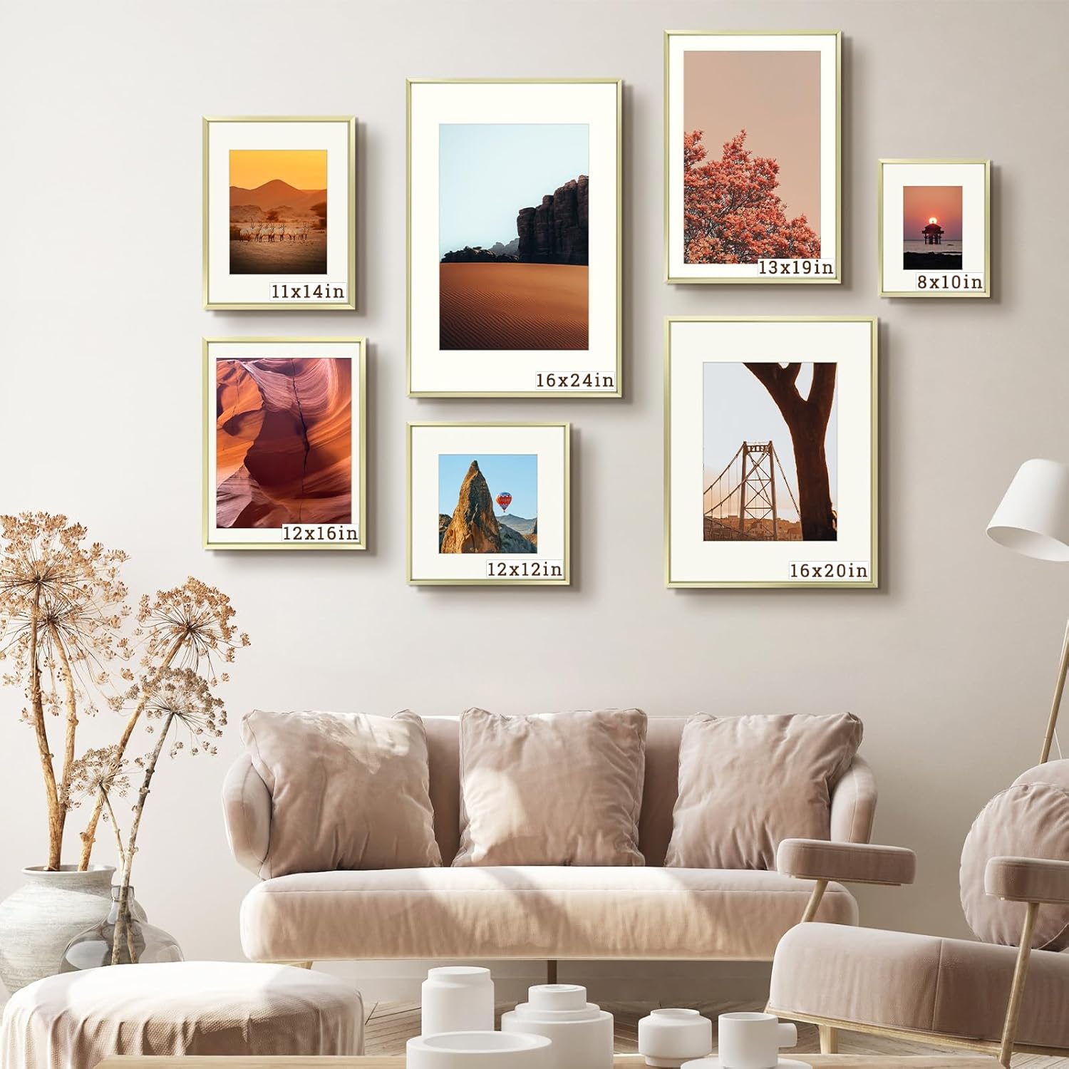 Frametory, Marco de fotos de aluminio de 16 x 20 pulgadas con paspartú de color marfil para fotos de 11 x 14 pulgadas y vidrio real, colección de