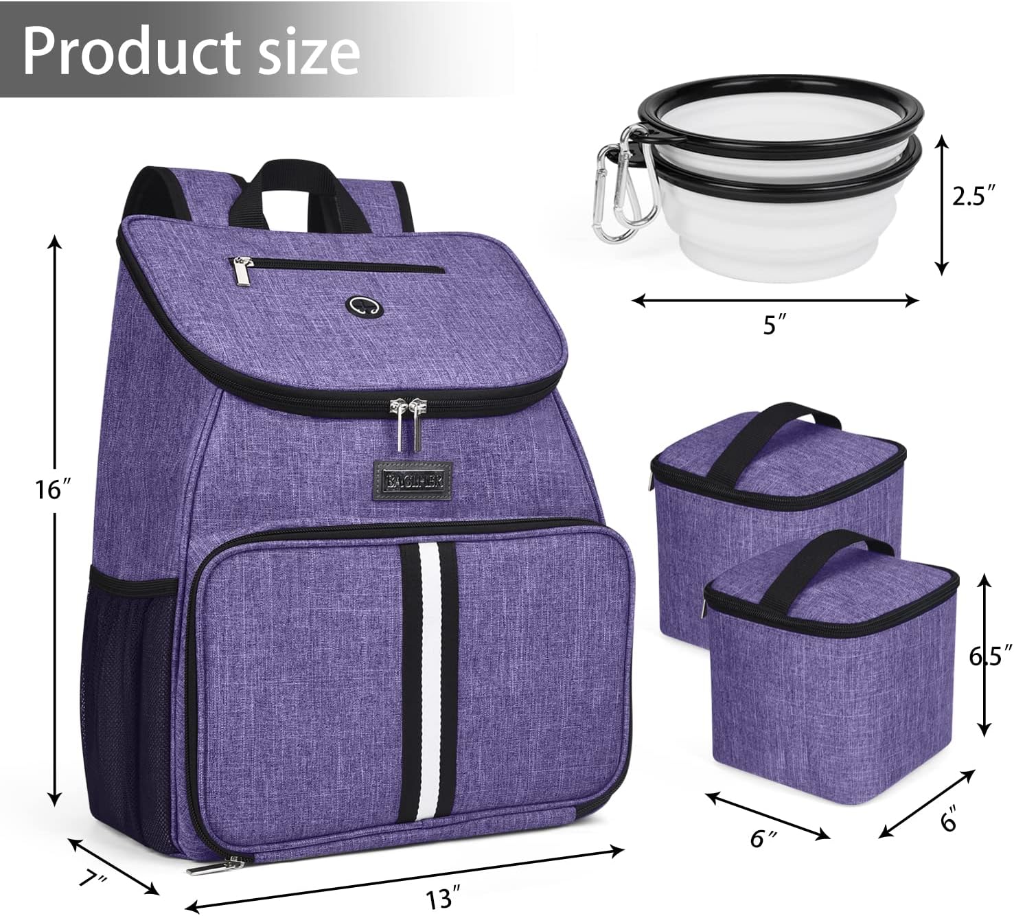 BAGLHER Bolsa de viaje para perros, mochila de suministros para mascotas aprobada por aerolíneas, mochila de viaje para perros con 2 cuencos