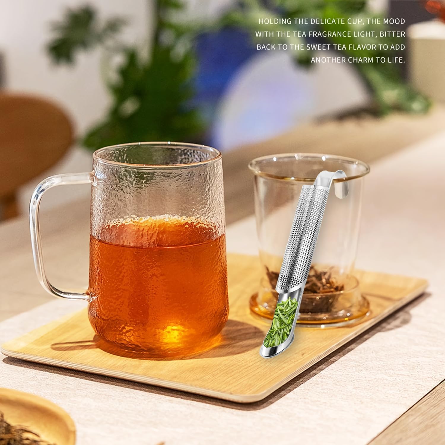2 difusores de té de acero inoxidable, coladores de té de acero inoxidable para té suelto con mango de gancho para colgar, difusor de té de mango