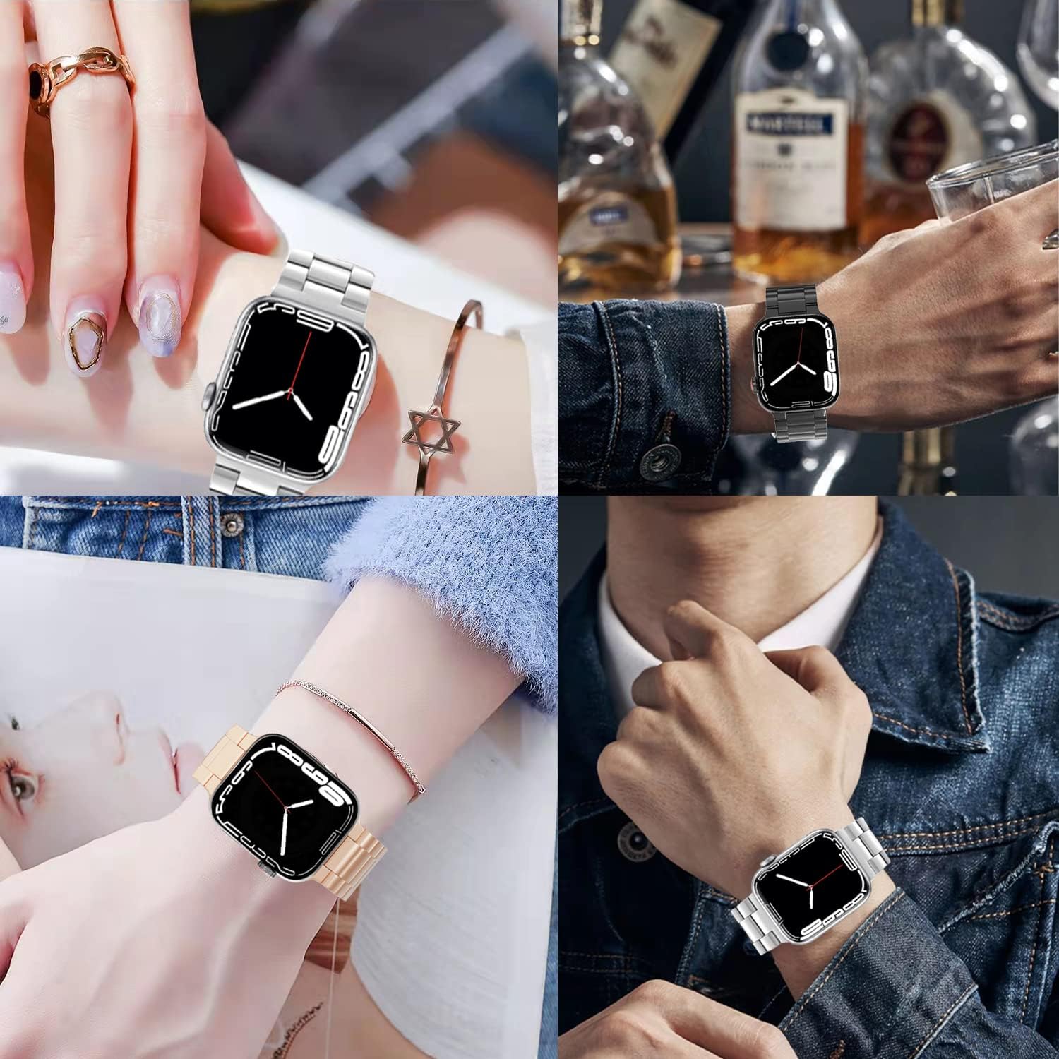 Miimall Correa de acero inoxidable compatible con Apple Watch Series 7 de 1.614in, con funda, carcasa delgada y rígida de policarbonato para Apple