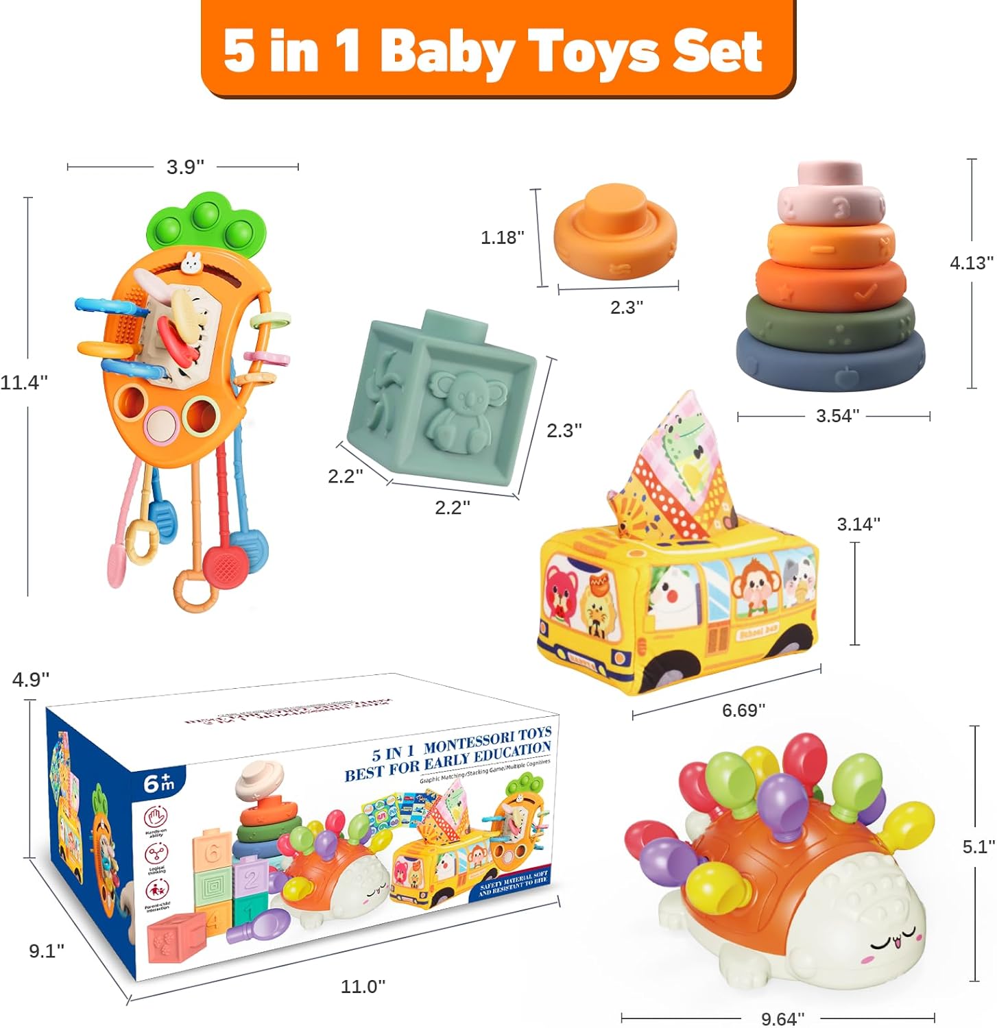 Juguetes Montessori para bebés de 6 a 12 meses, juguetes sensoriales para bebés de 1 a 3 años, juguetes de motor fino, juguete de cuerda de