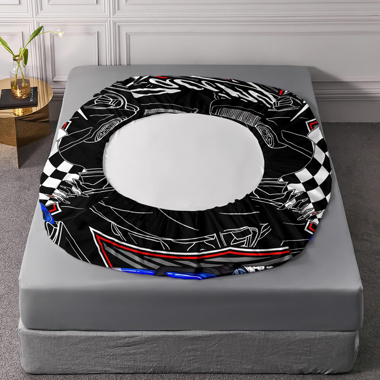AILONEN Blue Racing Car – Juego de sábanas bajeras para niños y adolescentes, tamaño individual, 3 piezas, 1 sábana bajera ajustable y 2 fundas de