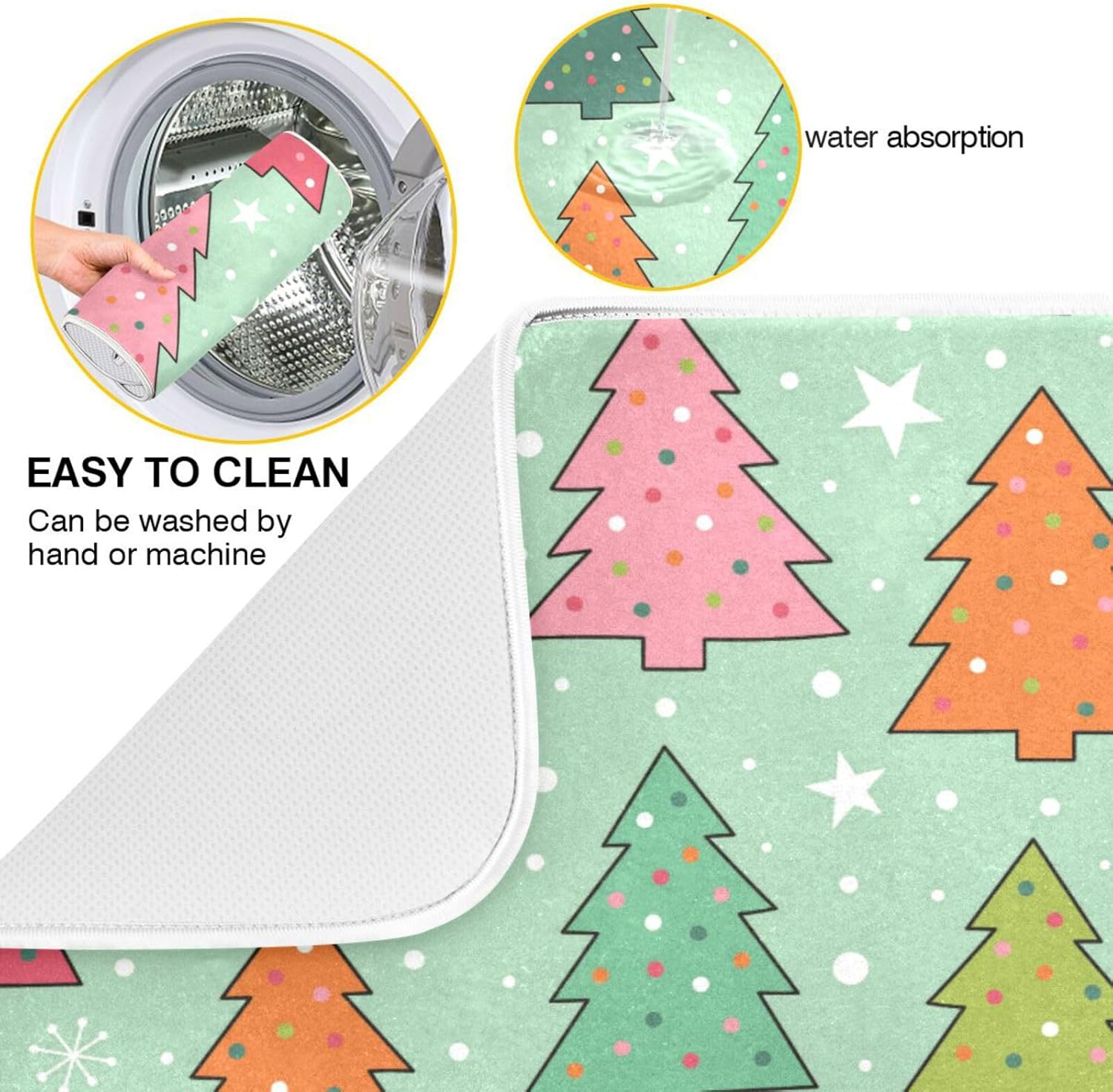 Colorful Pine Tree Drying Dish Mat Washnable Absorbent Dish Draining Mat For Kitchen Counter Dish Rack Matt Tapete Para Cocina 16” x 18”