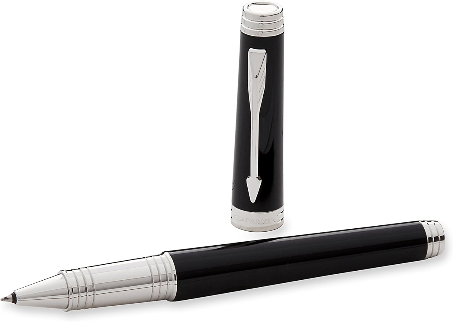 Parker Premier (S0887870) – Bolígrafo roller con acabado plateado y recambio fino en negro