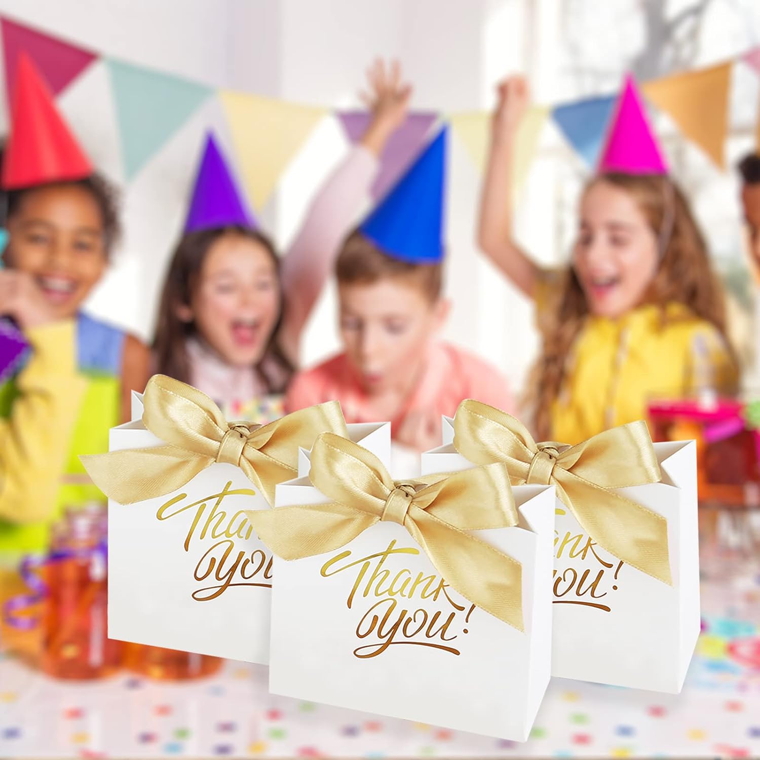 KPOSIYA Bolsas de regalo pequeñas, paquete de 50 bolsas pequeñas de agradecimiento de 4.5 x 1.8 x 3.9 pulgadas, bolsas de regalo de papel blanco,