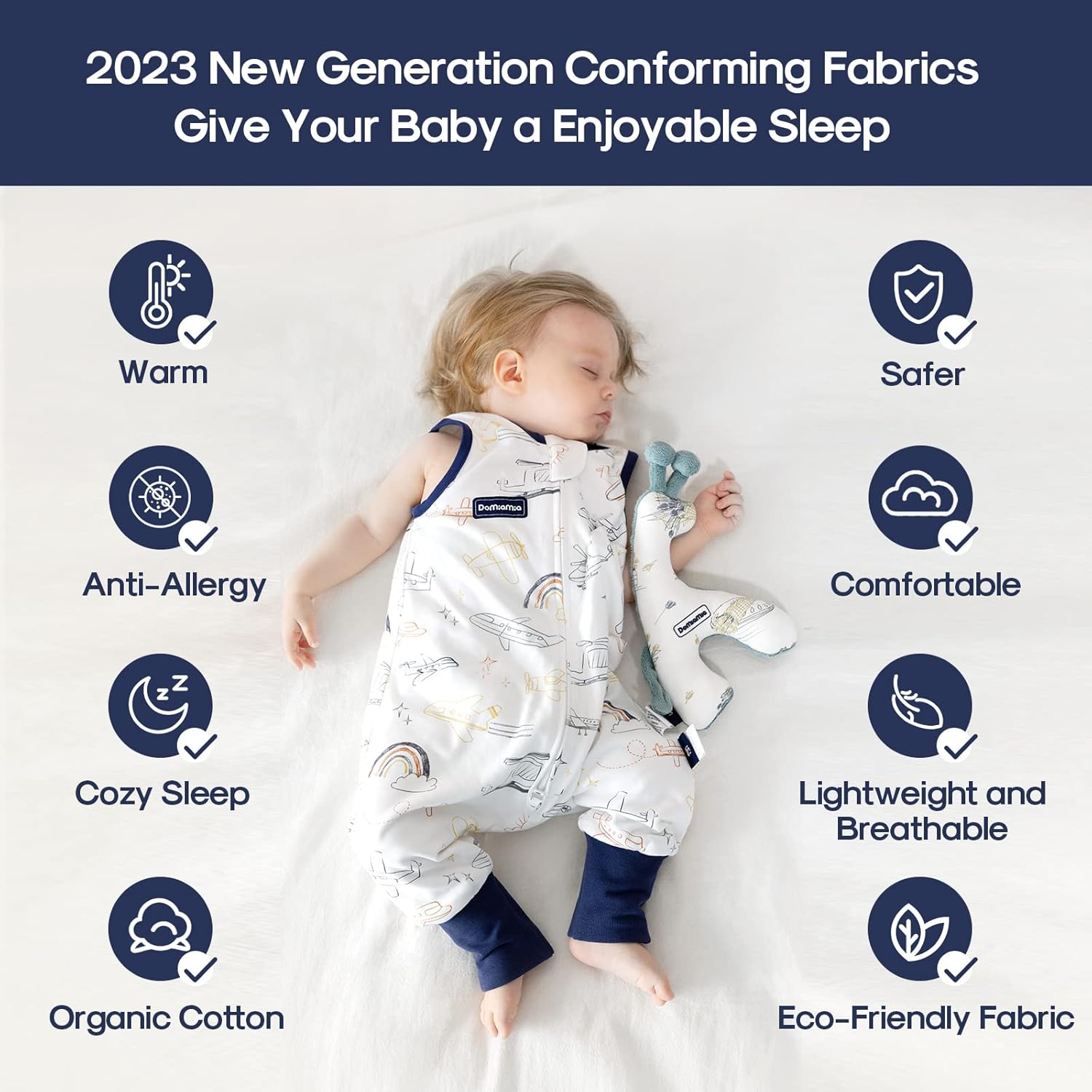 Saco de dormir para niños pequeños de 1.0 tog ultra suave de algodón y rayón hecho de bambú, saco de dormir con pies 2t-3t para caminantes de 24 a