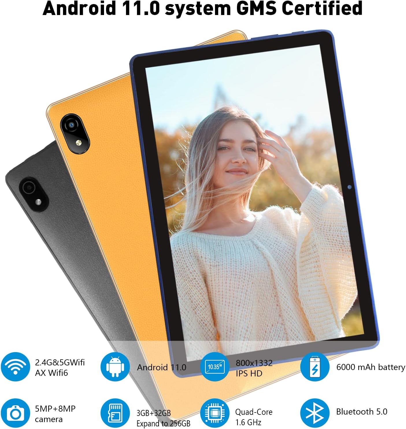 Tablet de 10 pulgadas, tableta Android AX WiFi 6+2.4 y 5GWifi, 3 GB de RAM 32 GB de almacenamiento ROM, pantalla IPS HD 1332 x 800, procesador de