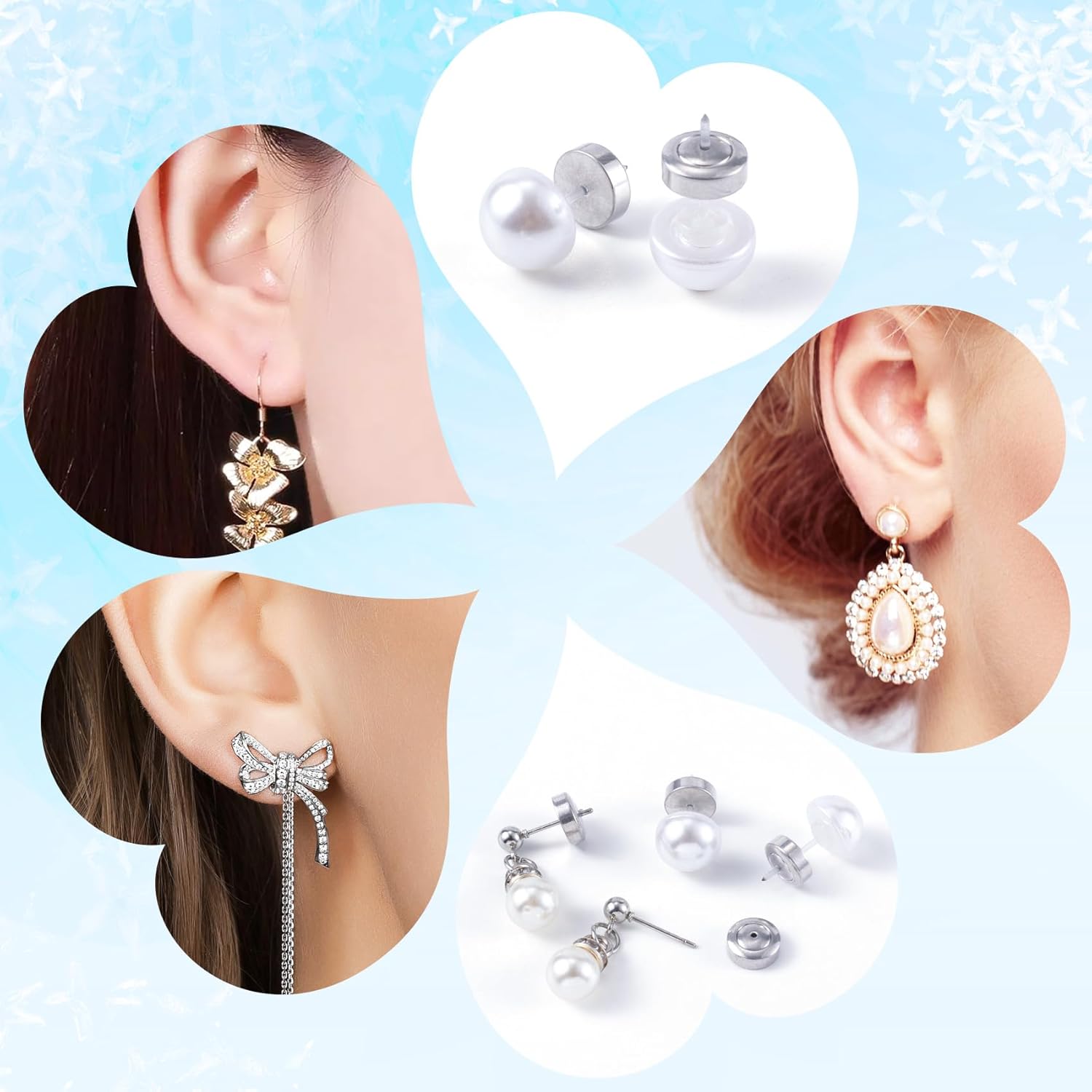8 piezas de aretes de plata para orejas caídas, dados de acero de titanio de 0.16 x 0.315 pulgadas, soporte de aretes para aretes pesados, aretes