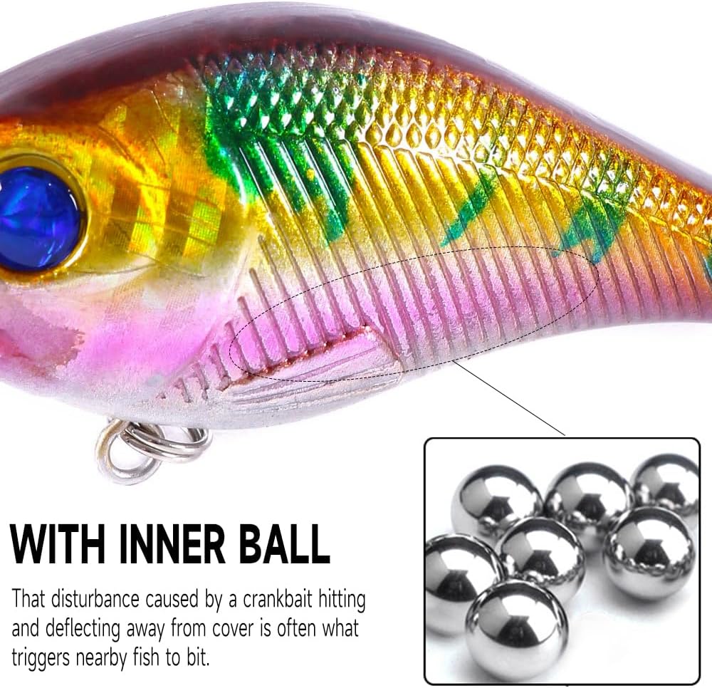 Naiveferry Kit de 5 señuelos de crankbait, kit de señuelos de pesca Crankbait con ganchos agudos, señuelos de pesca para aparejos falsos, accesorios