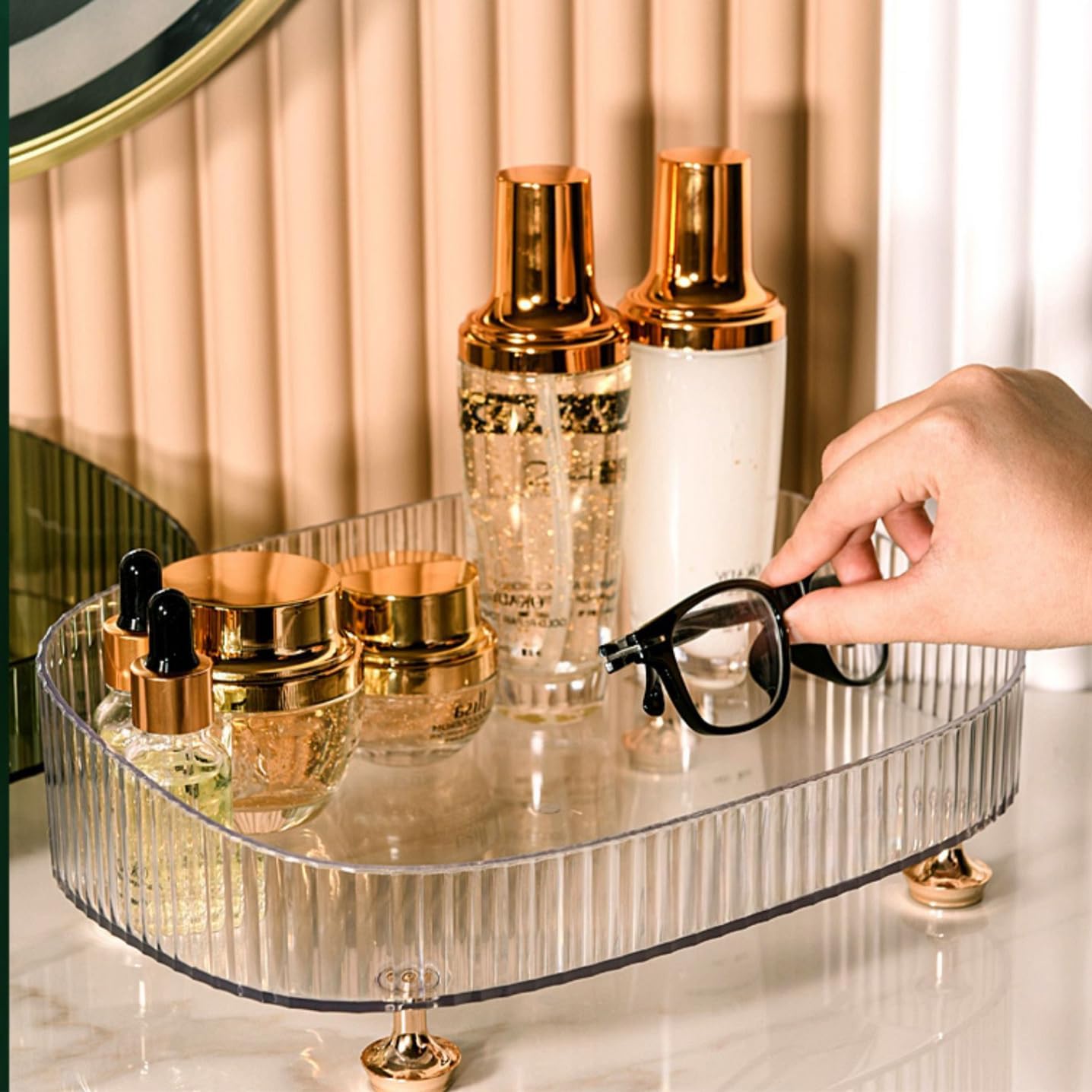 Organizador de perfume de maquillaje, bandeja de perfume, bandeja de tocador, bandeja cosmética para el cuidado de la piel, bandeja organizadora de