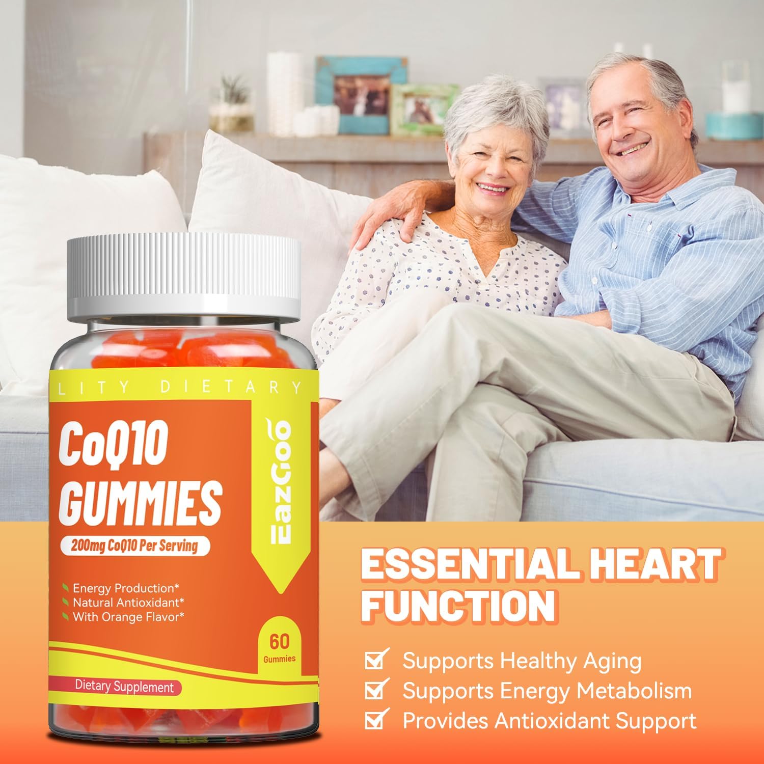 Gomitas CoQ10 de 200 mg, suplemento vegano para producción de energía, sin OMG, sin gluten (120 gomitas)