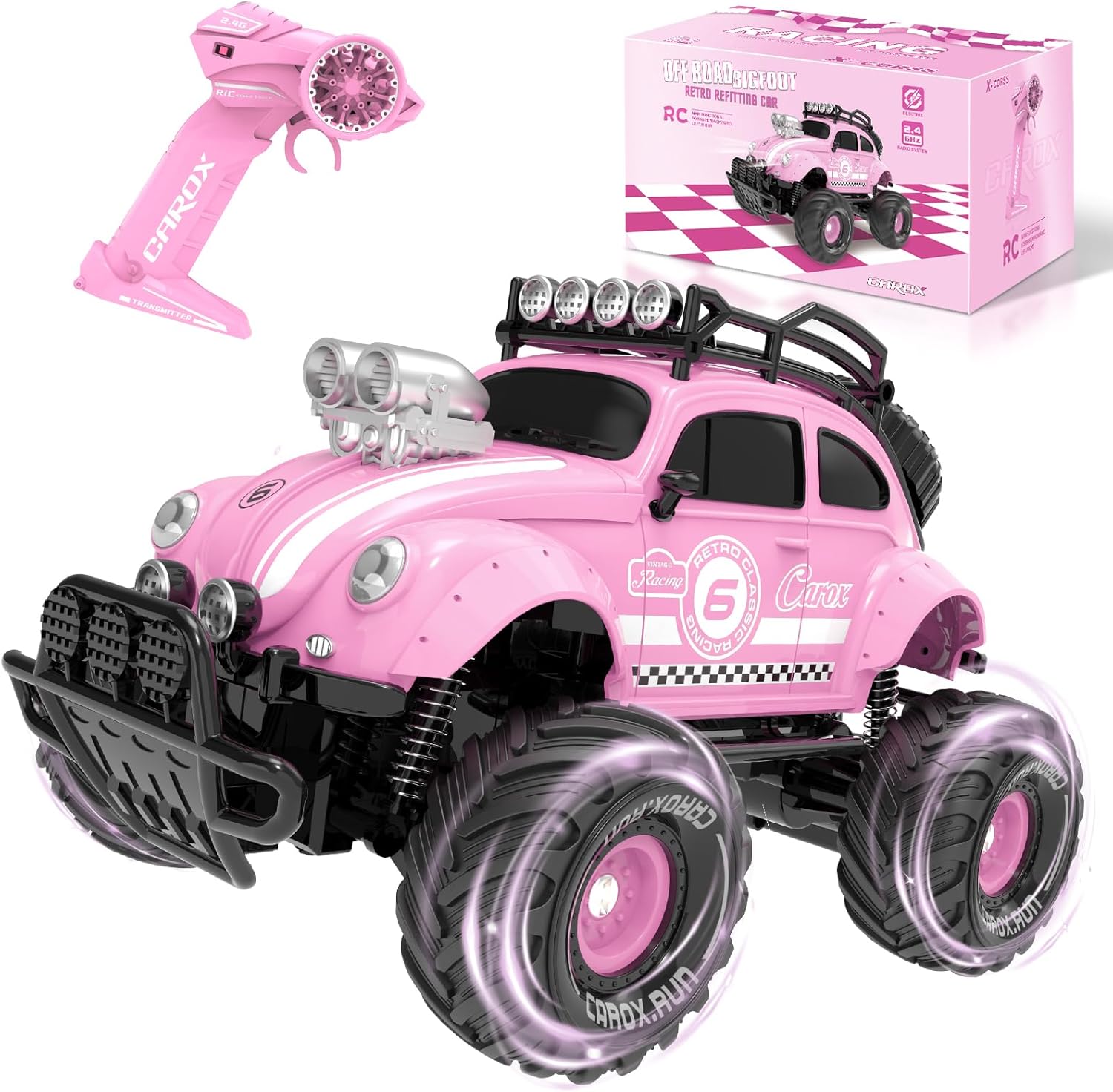 Carox Auto a control remoto para niñas, escala 116, 80 minutos de reproducción, color rosa, clásico con bonito faro LED para todos los terrenos,