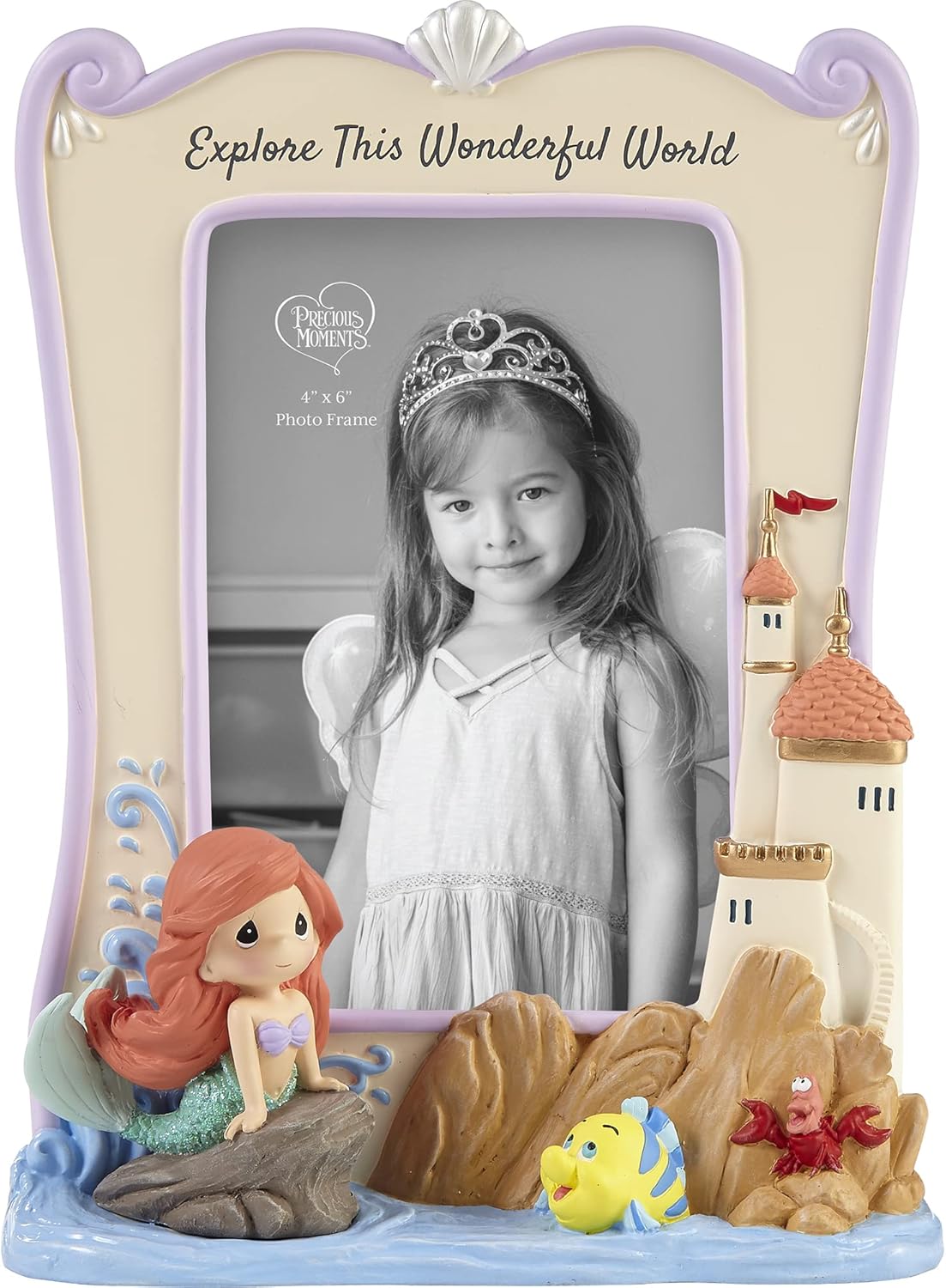 Precious Moments – Disney Ariel Explore This Wonderful World Resina y vidrio – Pintado a mano por expertos – Marco de fotos – Capacidad para fotos