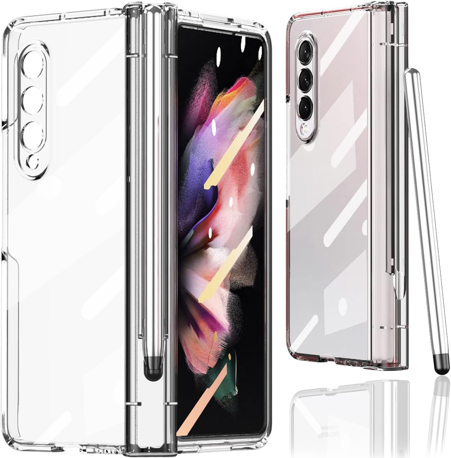 Miimall Funda para Samsung Galaxy Z Fold 3 con bolígrafo, Z Fold 3 con S Pen con soporte para bolígrafo + pantalla de vidrio templado + cubierta de