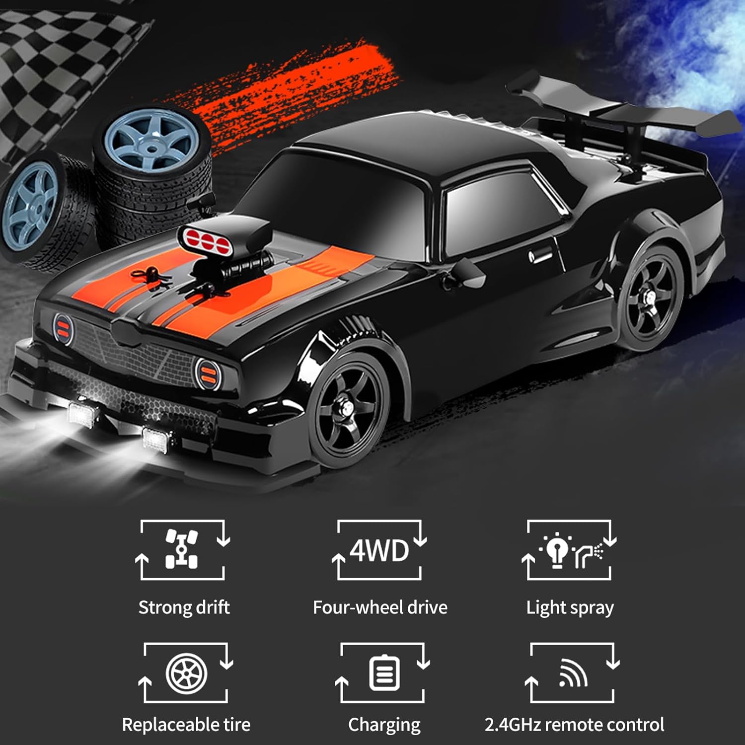 GoolRC Coche eléctrico con control remoto, coche eléctrico rápido y furioso, autos a control remoto 116, auto de pulverización de control remoto de
