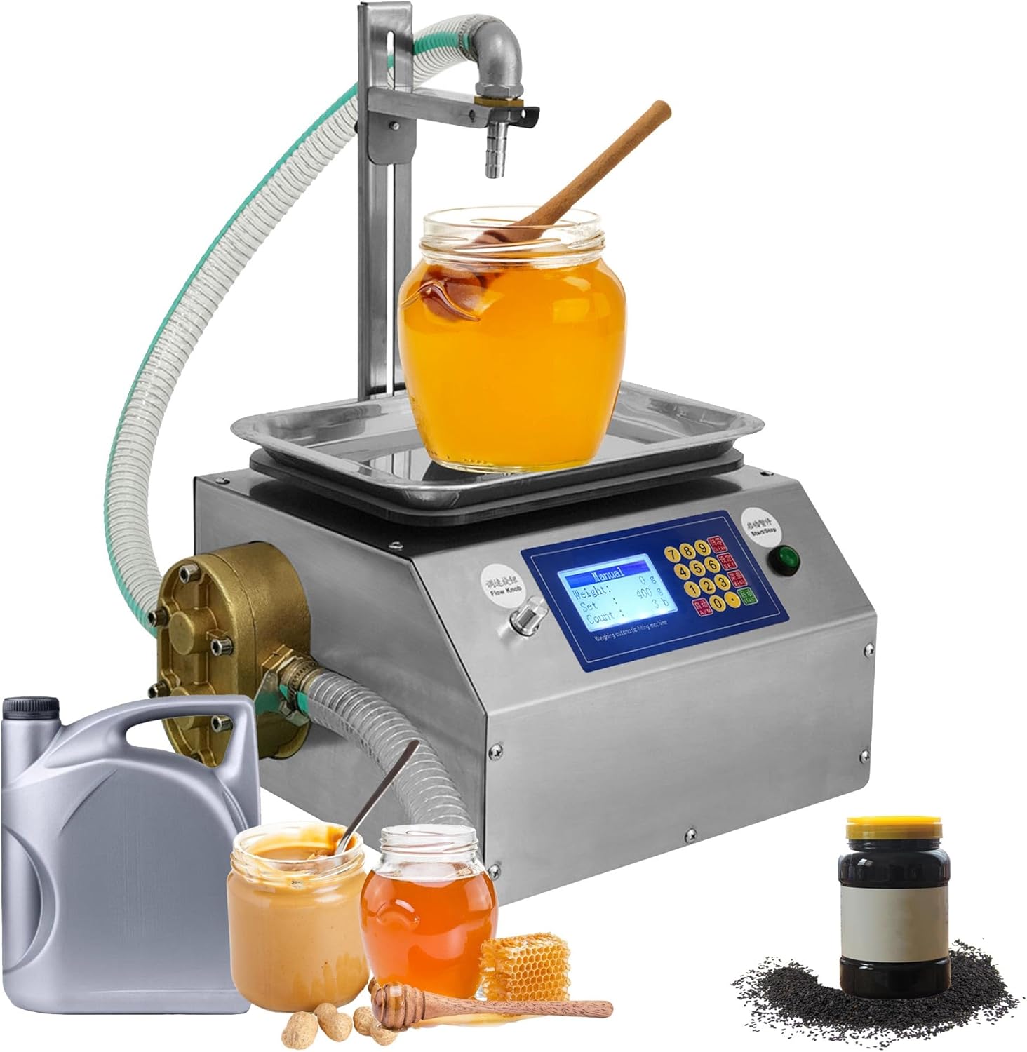 Máquina de llenado de líquidos en pasta Llenadora automática de botellas de miel digital de 15Lmin Llenadora de botellas de pesaje eléctrico de gran