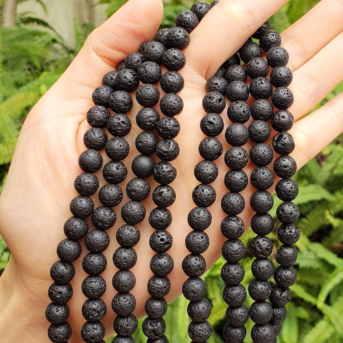 Adabele GY18-6 – 2 hebras de piedras preciosas curativas de roca volcánica negra natural de lava volcánica de 0.236 pulgadas, cuentas de piedra