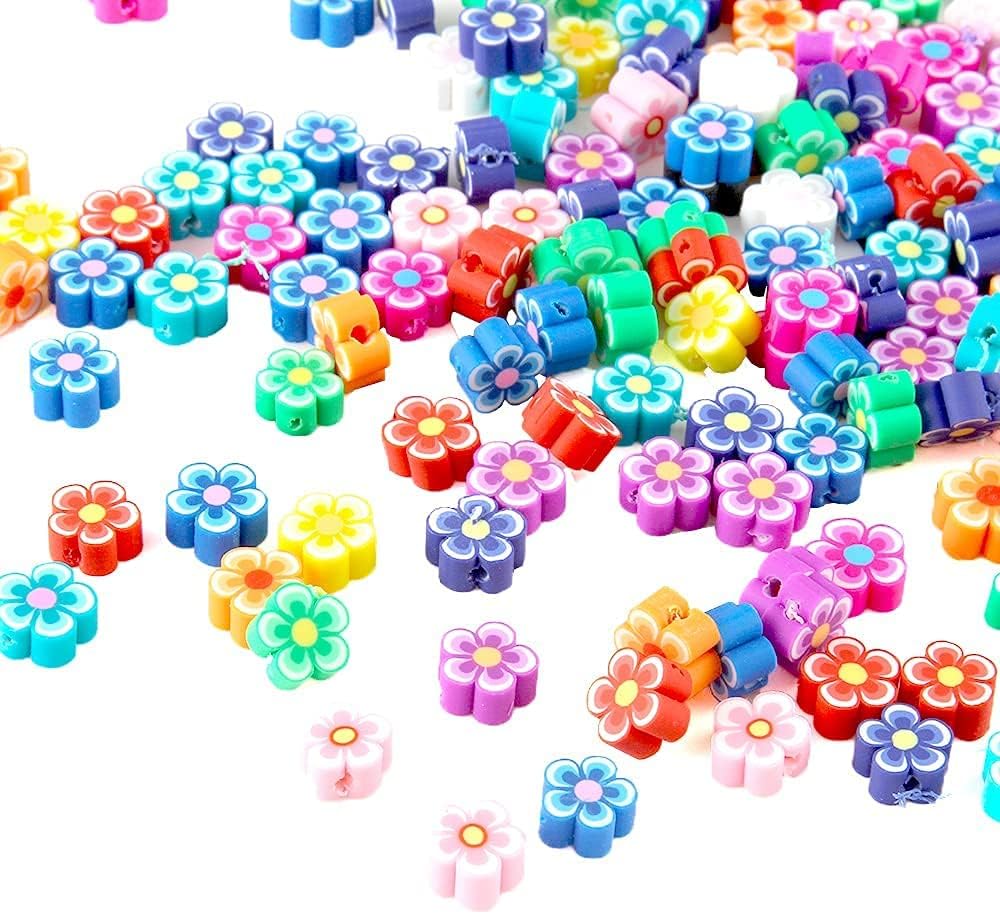 LiQunSweet 100 cuentas de color mixto hechas a mano de arcilla polimérica flor de ciruelo para bricolaje, joyas, collares, pulseras, aretes,