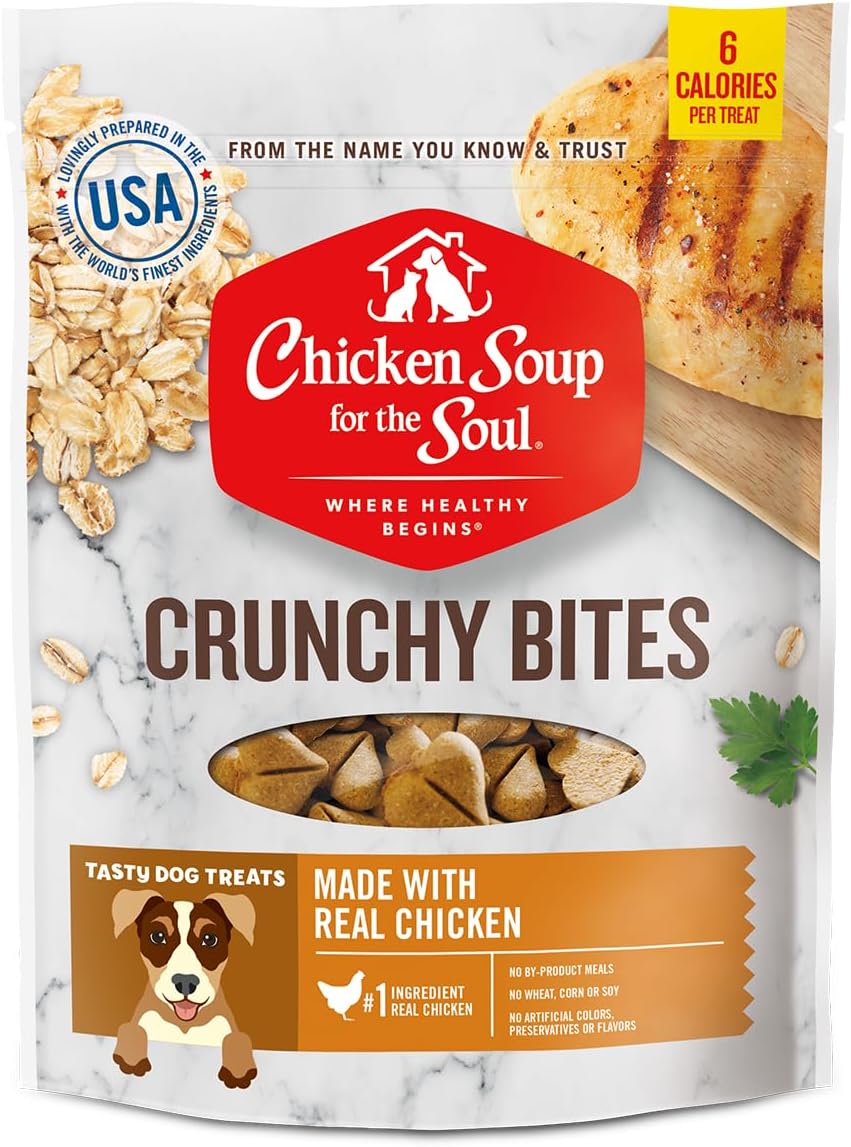 Chicken Soup for The Soul Alimento para mascotas  Chicken Crunchy Bites – Golosinas para perros de 12 onzas  sin soja, maíz y trigo, sin sabores ni